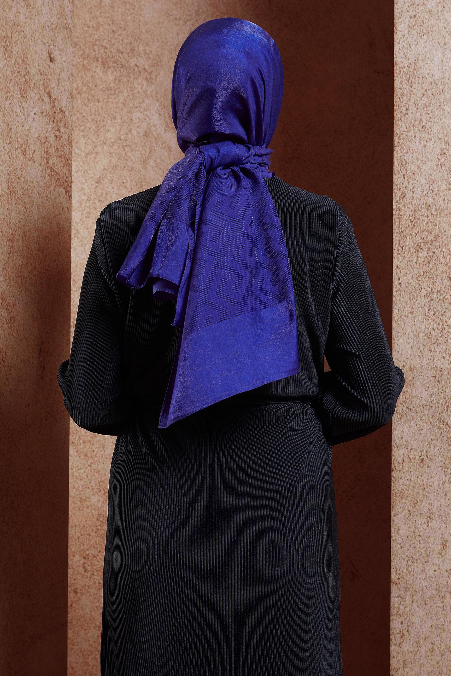 Tesettür giyim LACİVERT ALVİNA MOZAİK DESEN ŞAL 8459