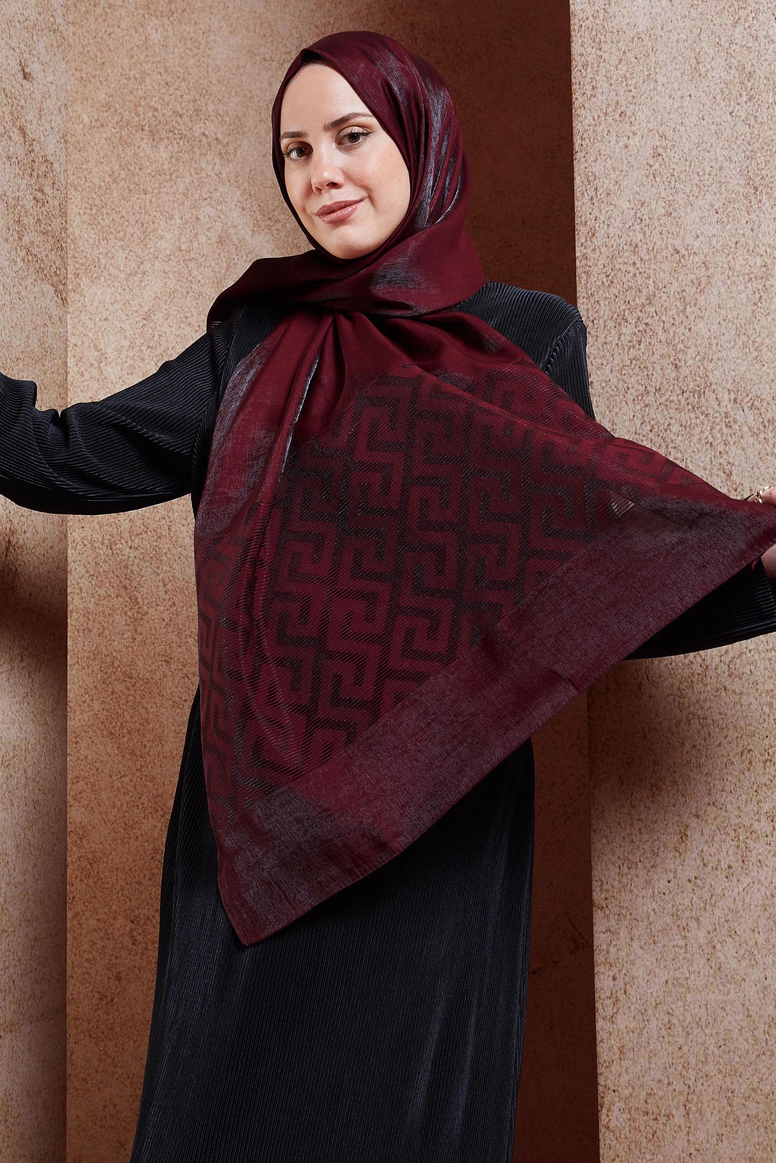 Tesettür giyim BORDO ALVİNA MOZAİK DESEN ŞAL 8459