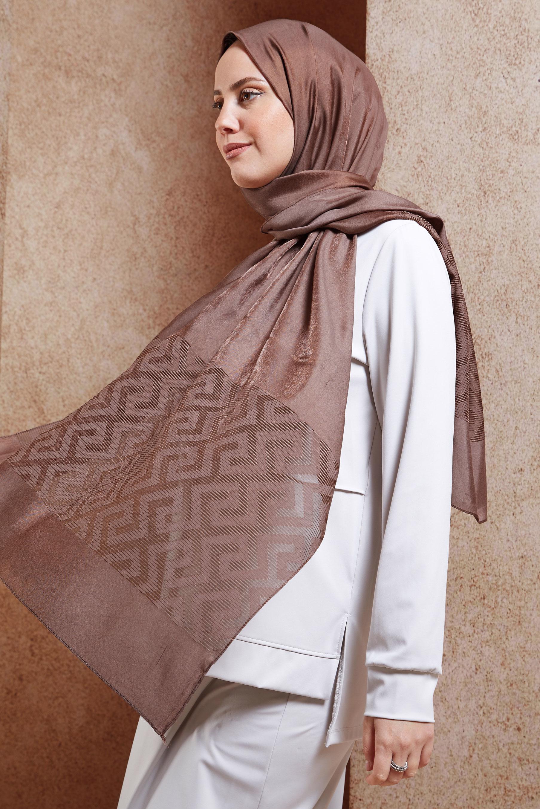 Tesettür giyim VİZON ALVİNA MOZAİK DESEN ŞAL 8459