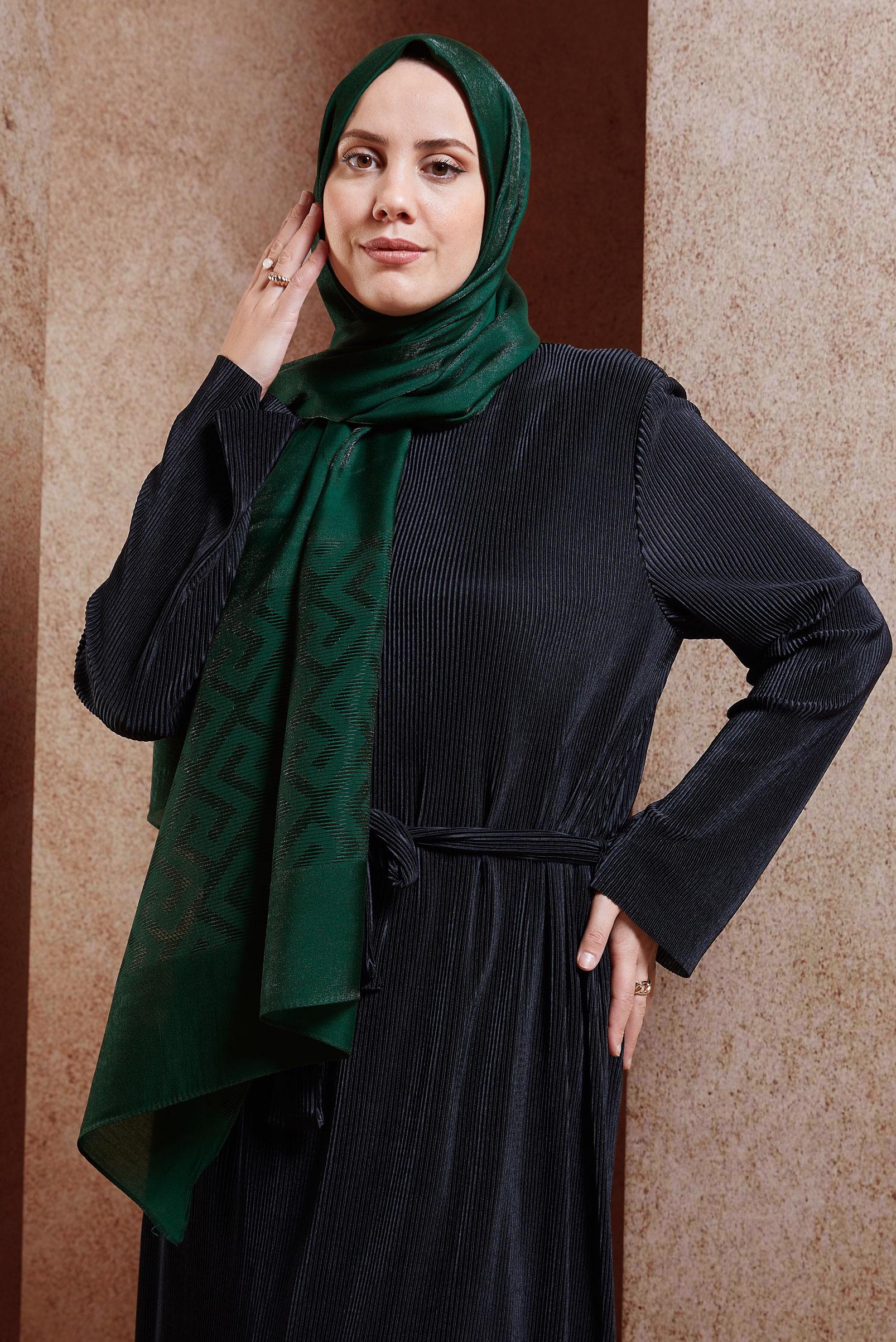 Tesettür giyim YEŞİL ALVİNA MOZAİK DESEN ŞAL 8459