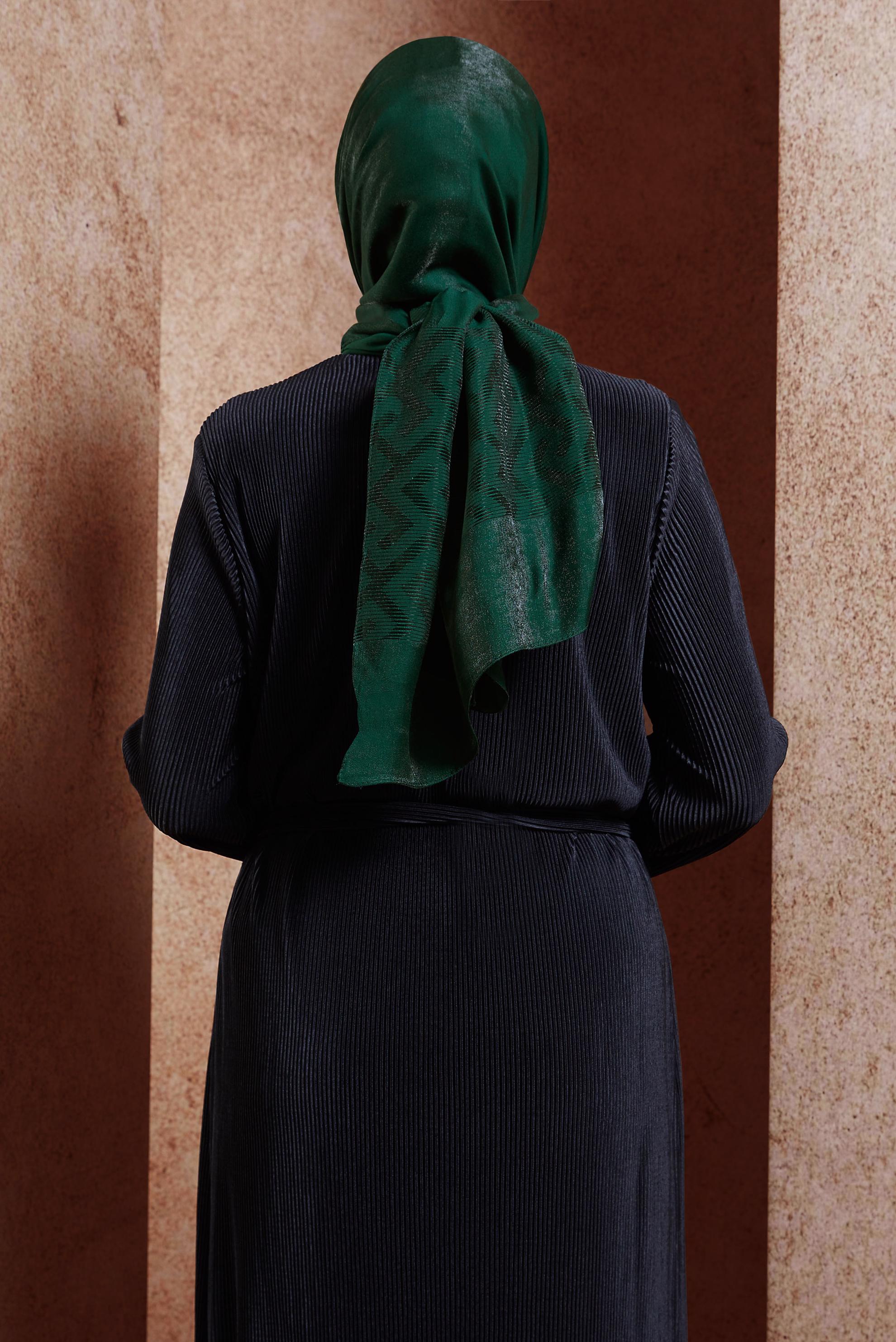 Tesettür giyim YEŞİL ALVİNA MOZAİK DESEN ŞAL 8459