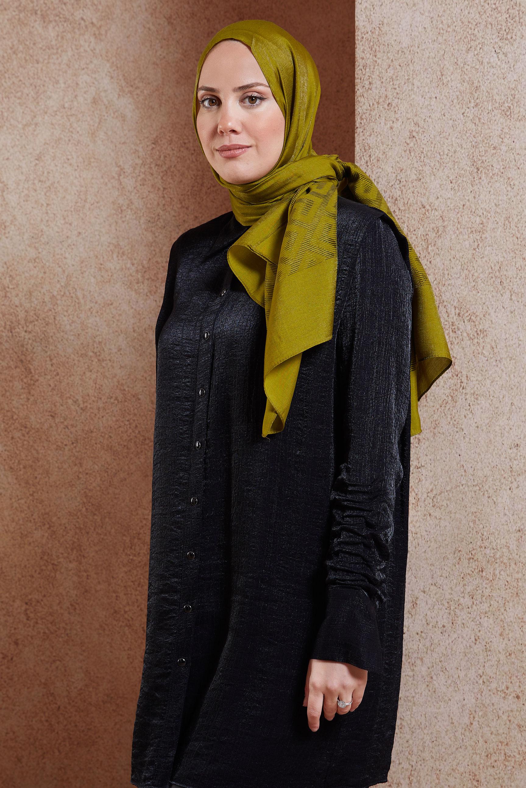 Tesettür giyim YEŞİL ALVİNA MOZAİK DESEN ŞAL 8459