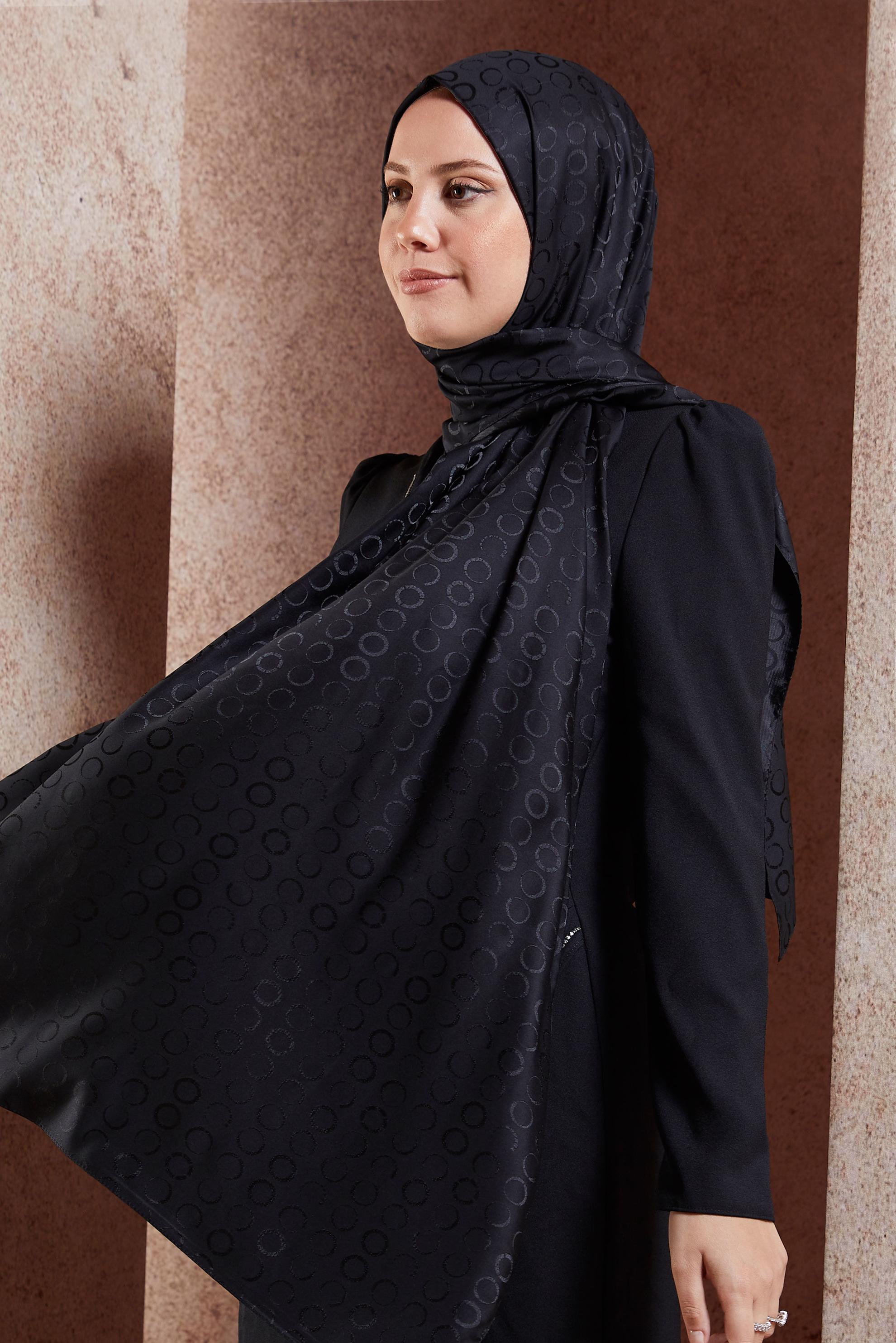 Tesettür giyim SİYAH ALVİNA JAKARLI ŞAL 8463