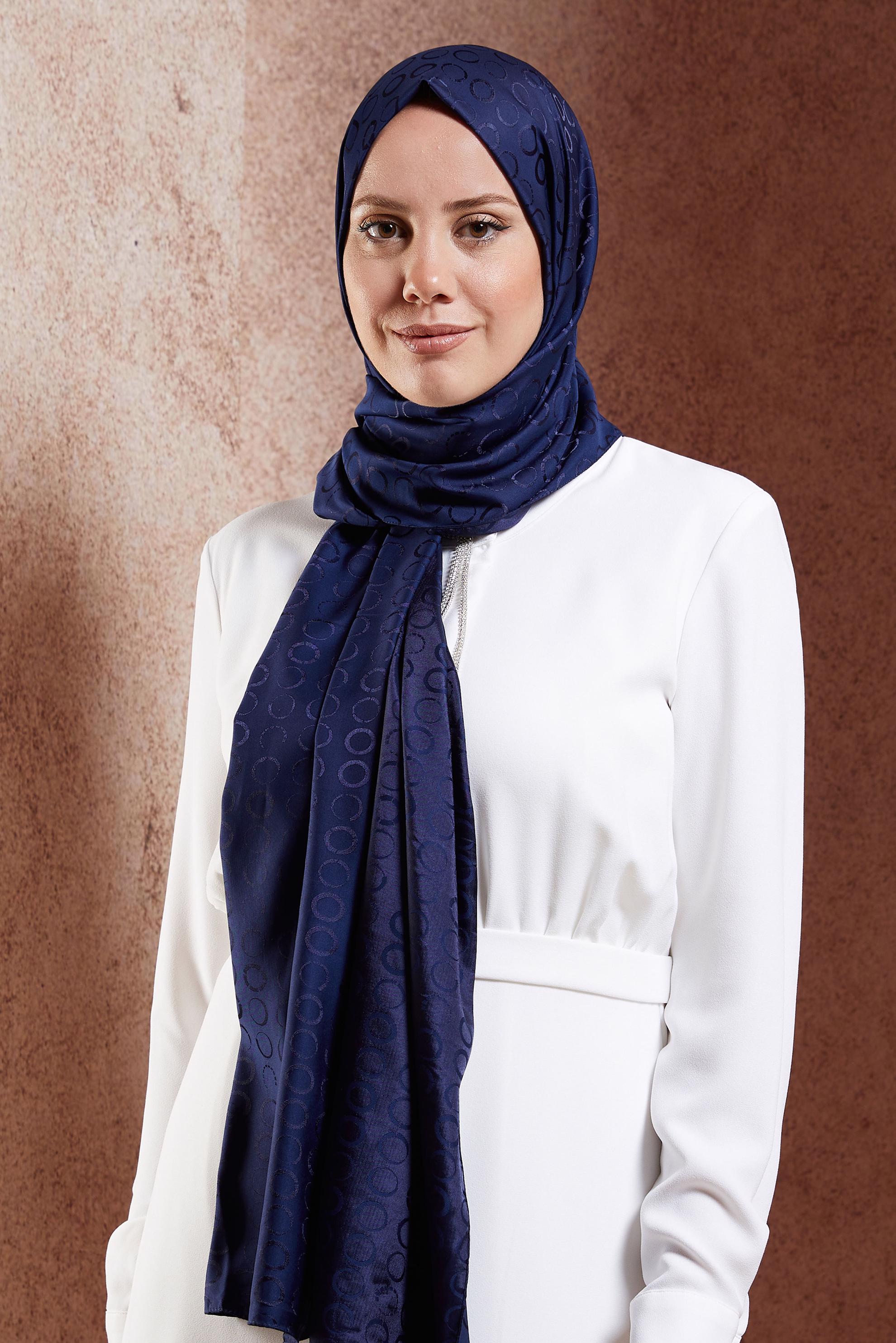 Tesettür giyim LACİVERT ALVİNA JAKARLI ŞAL 8463