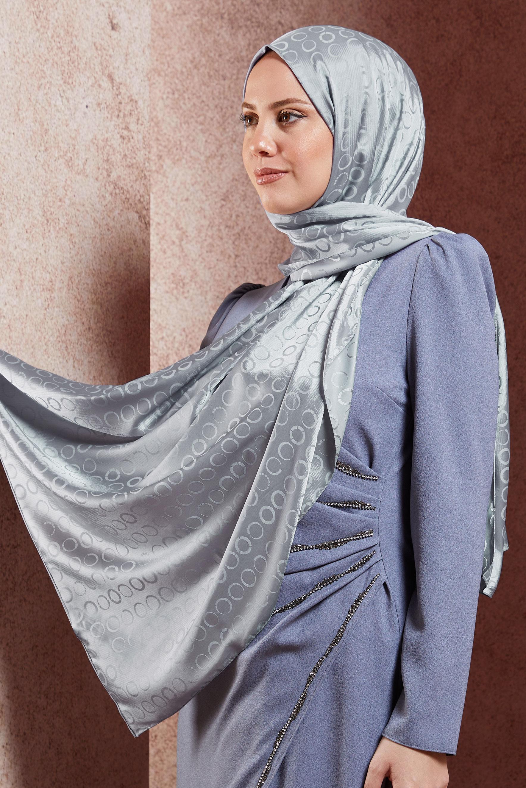 Tesettür giyim GRİ ALVİNA JAKARLI ŞAL 8463