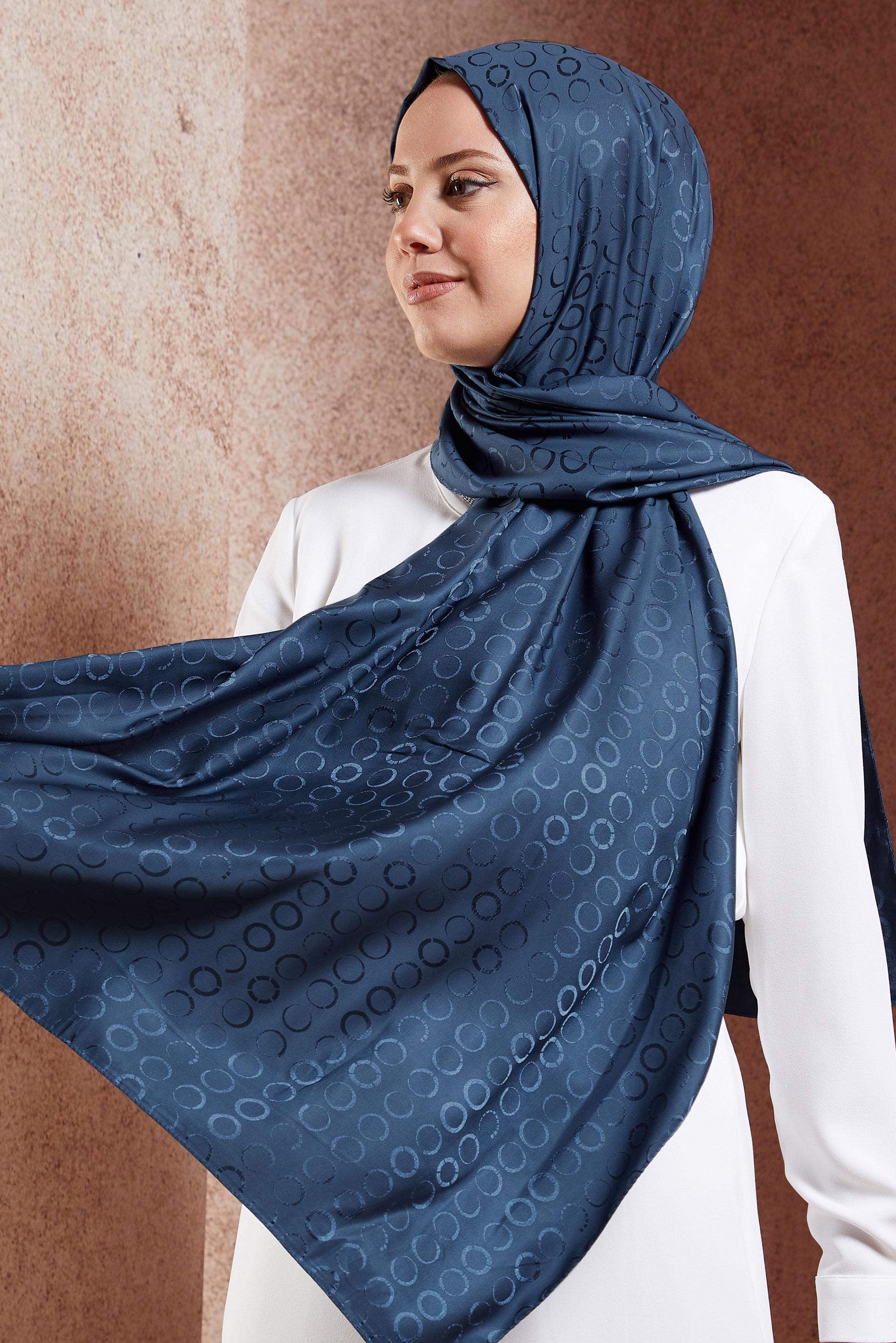 Tesettür giyim LACİVERT ALVİNA JAKARLI ŞAL 8463