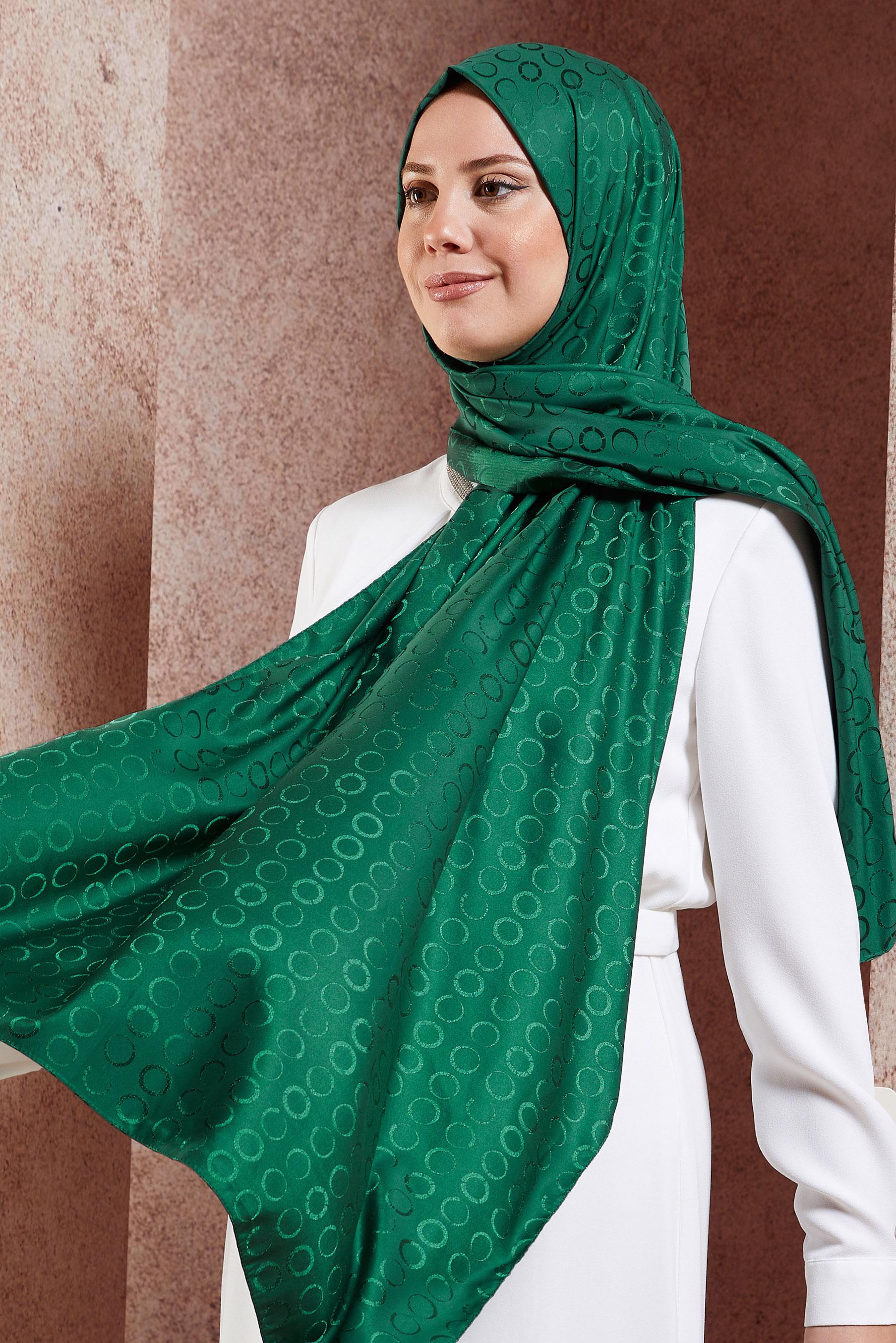 Tesettür giyim YEŞİL ALVİNA JAKARLI ŞAL 8463