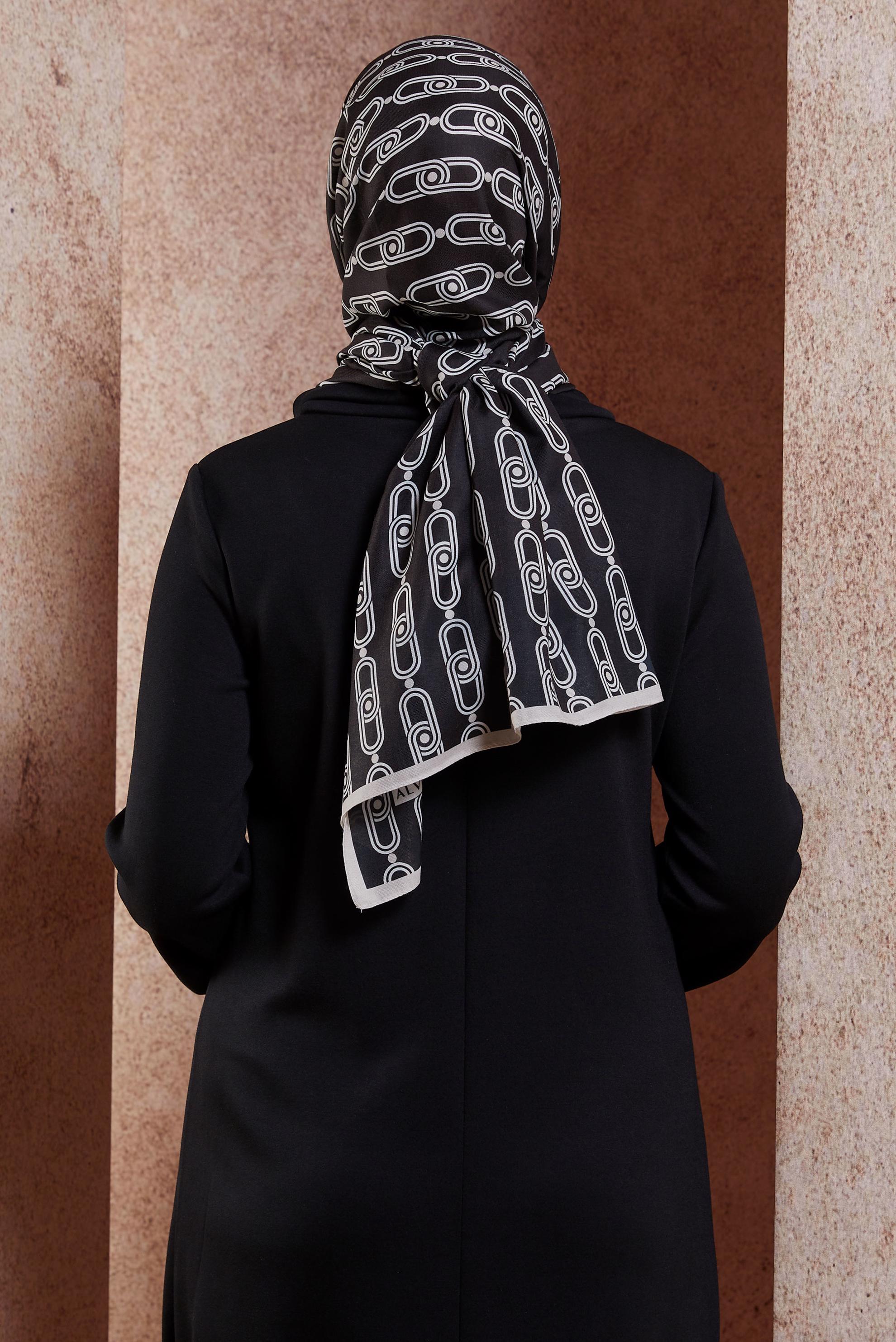 Tesettür giyim SİYAH ALVİNA DESENLİ ŞAL 95221