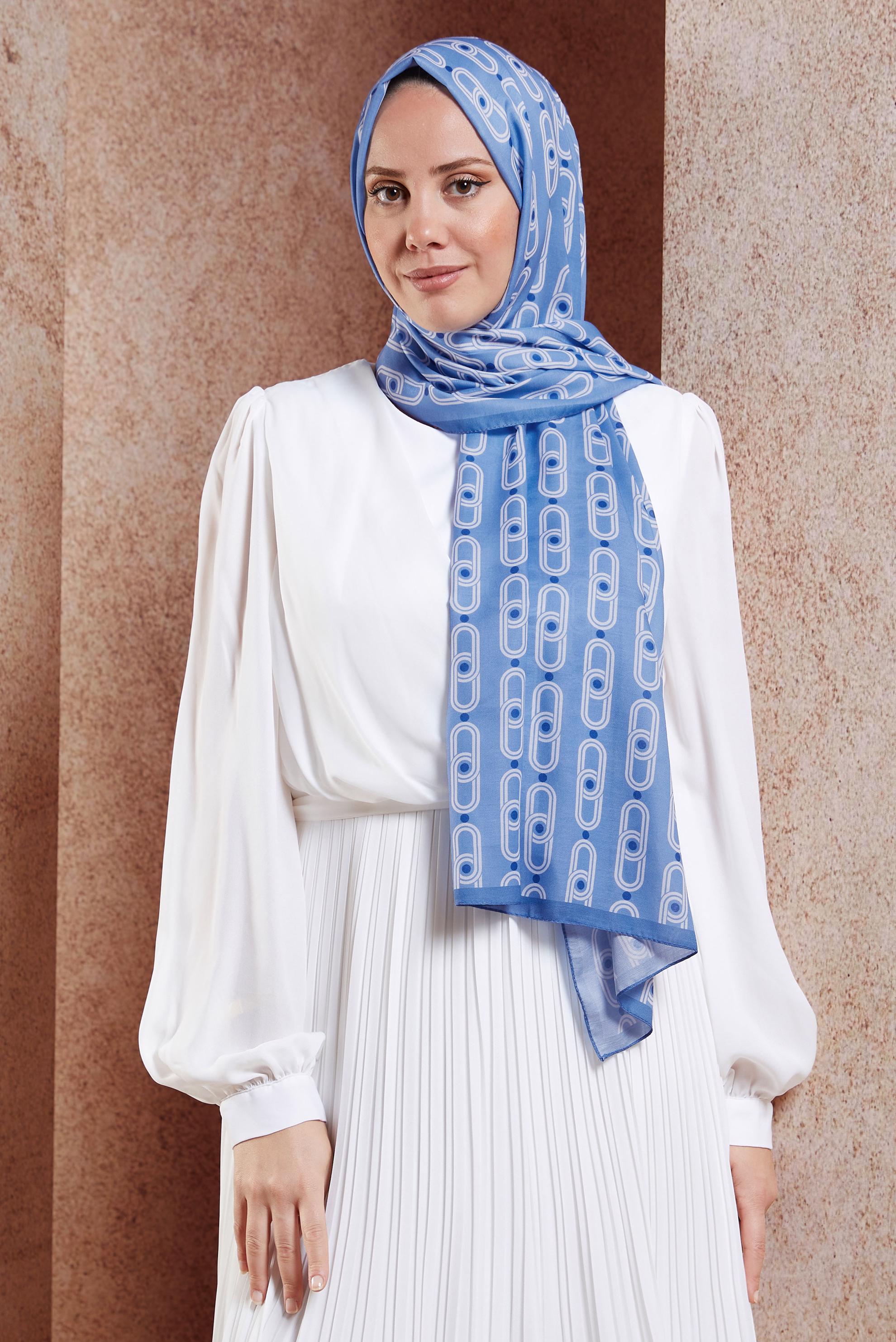Tesettür giyim MAVİ ALVİNA DESENLİ ŞAL 95221