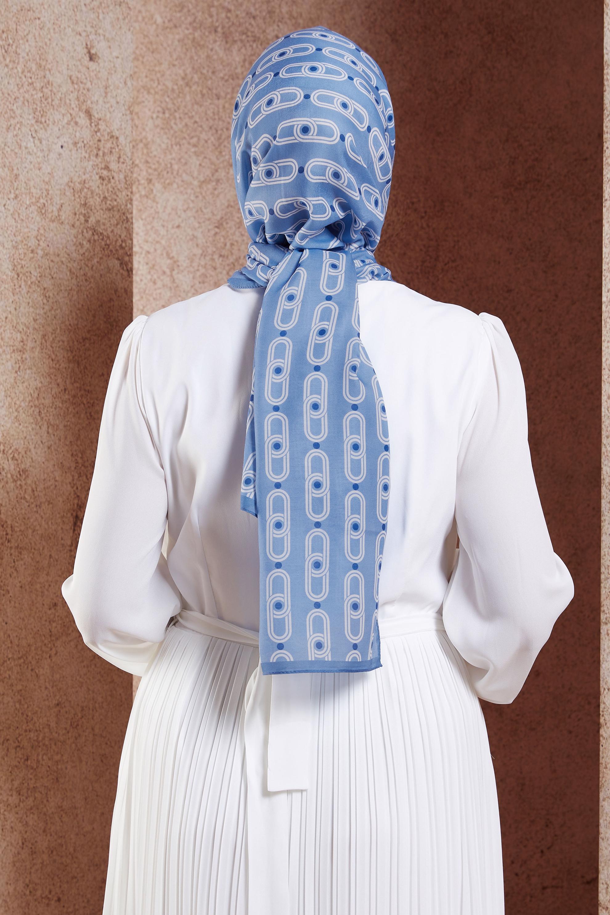 Tesettür giyim MAVİ ALVİNA DESENLİ ŞAL 95221