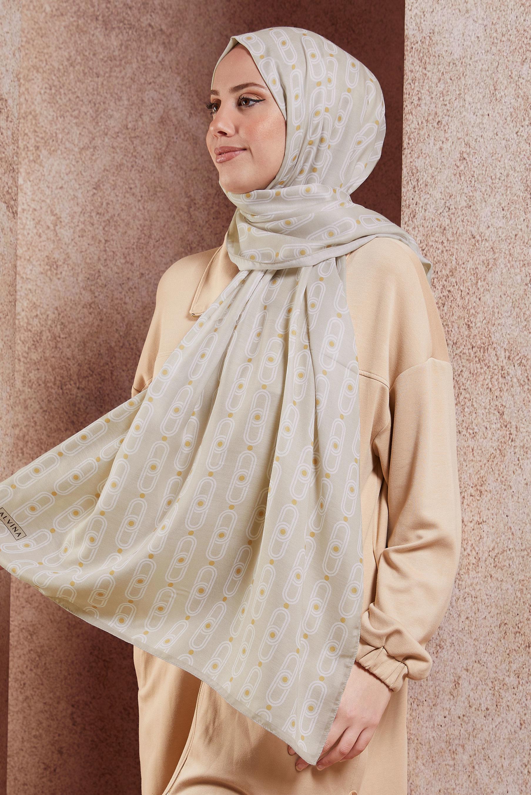 Tesettür giyim BEJ ALVİNA DESENLİ ŞAL 95221