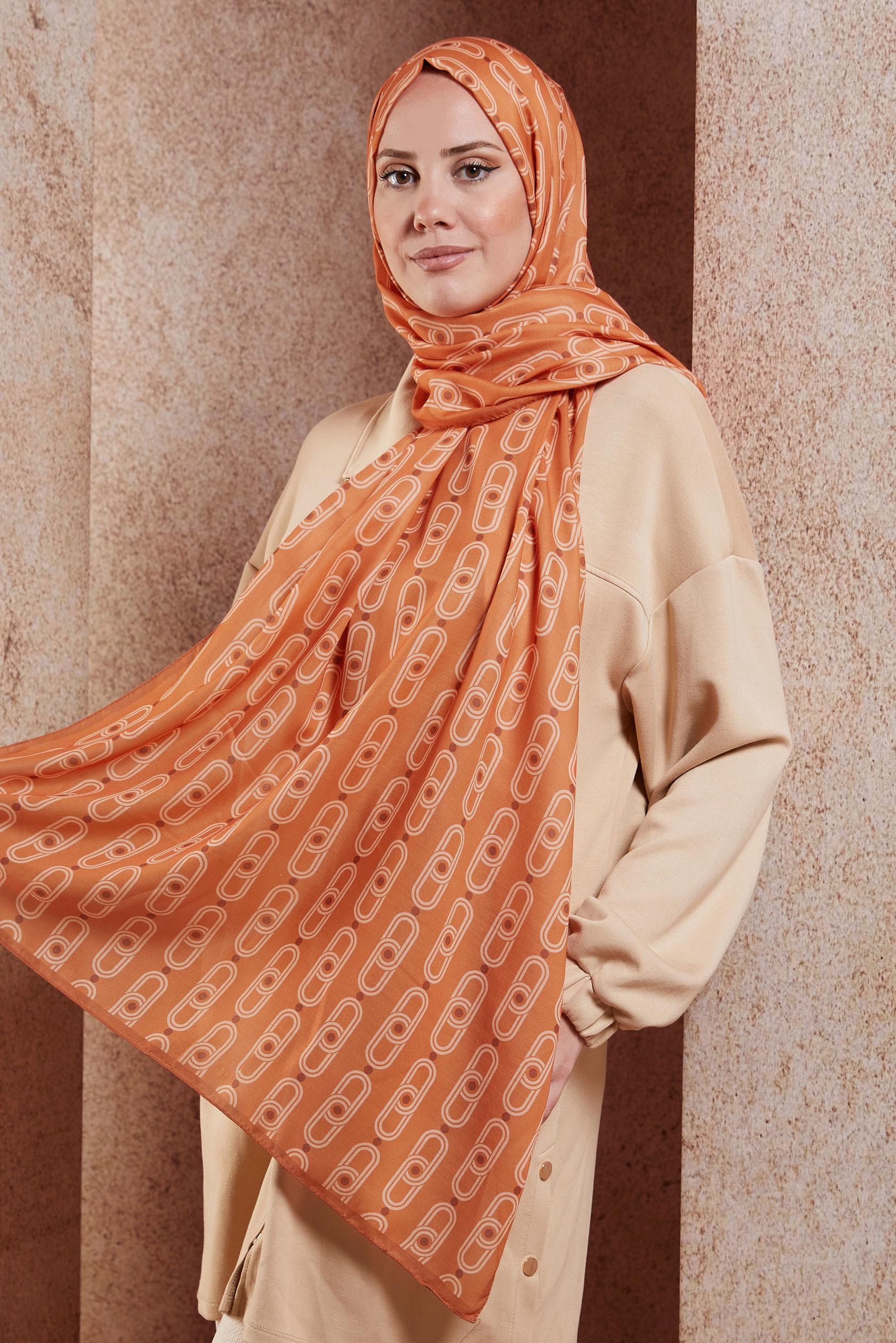 Tesettür giyim TURUNCU ALVİNA DESENLİ ŞAL 95221