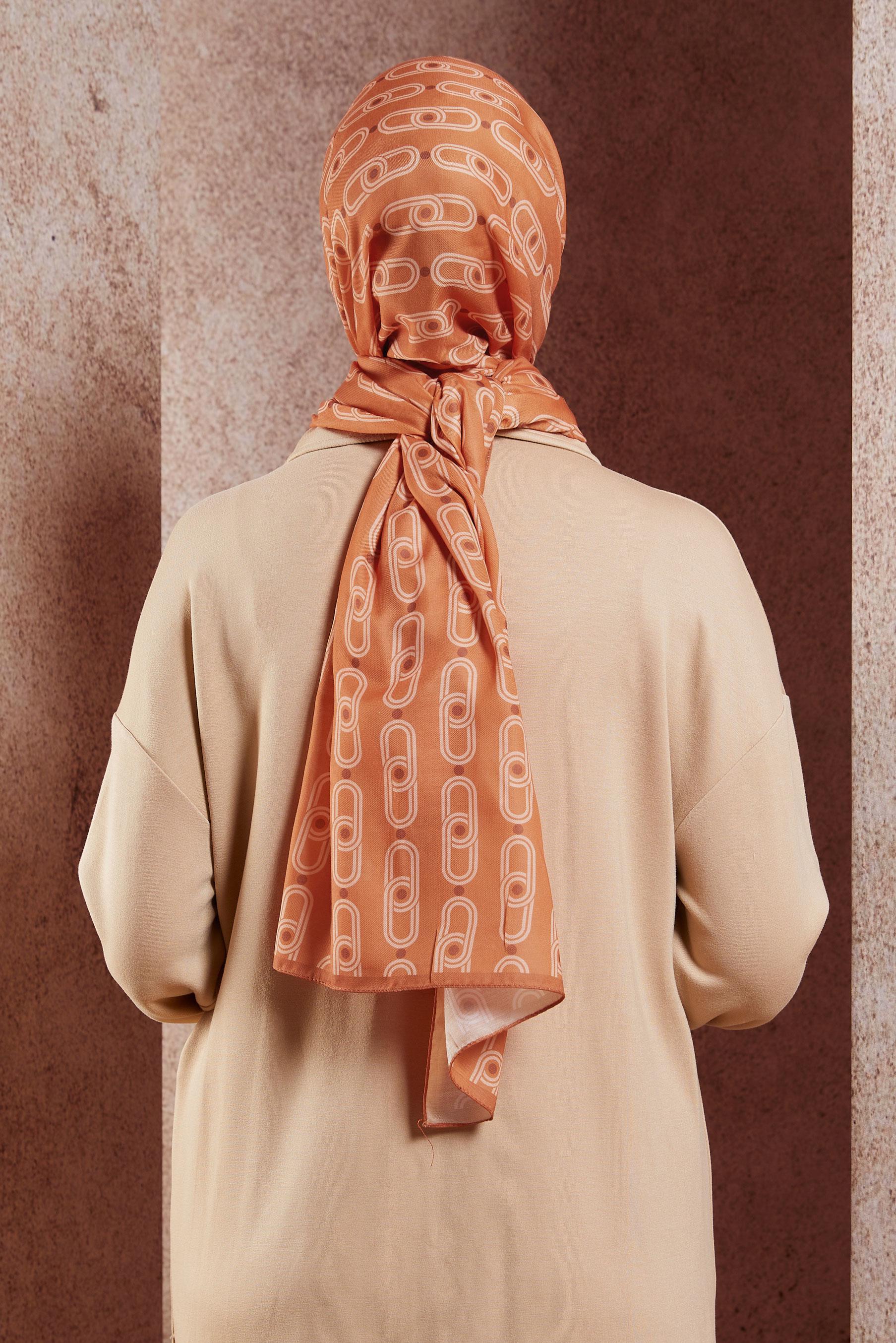 Tesettür giyim TURUNCU ALVİNA DESENLİ ŞAL 95221