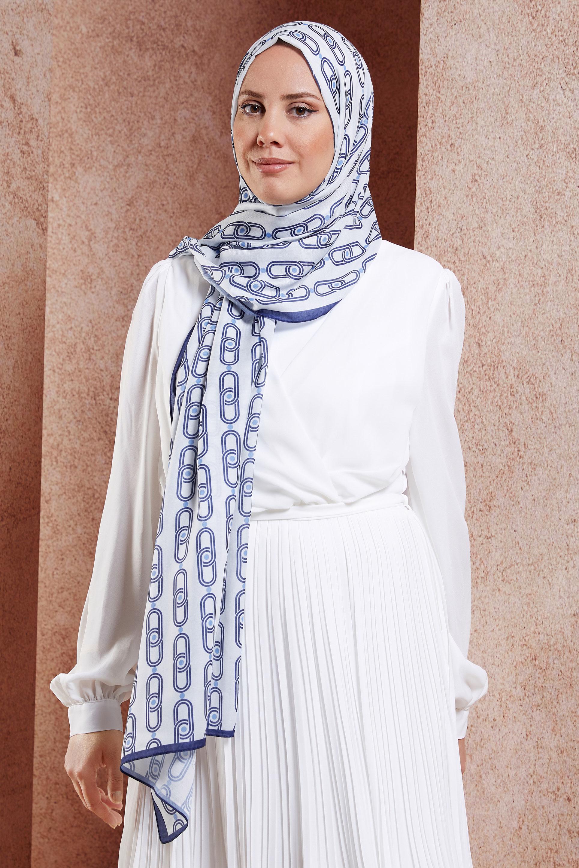 Tesettür giyim LACİVERT ALVİNA DESENLİ ŞAL 95221