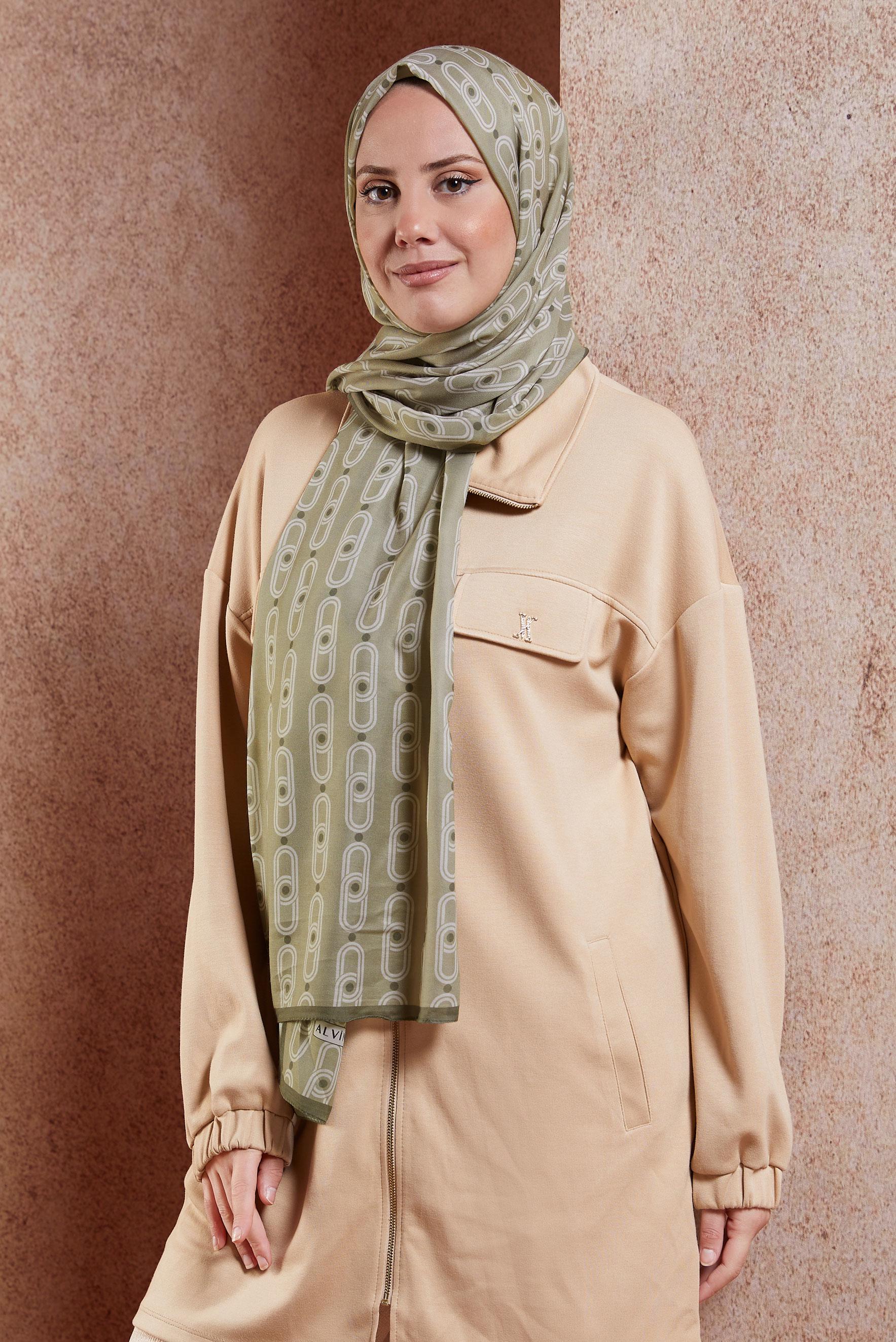 Tesettür giyim VİZON ALVİNA DESENLİ ŞAL 95221