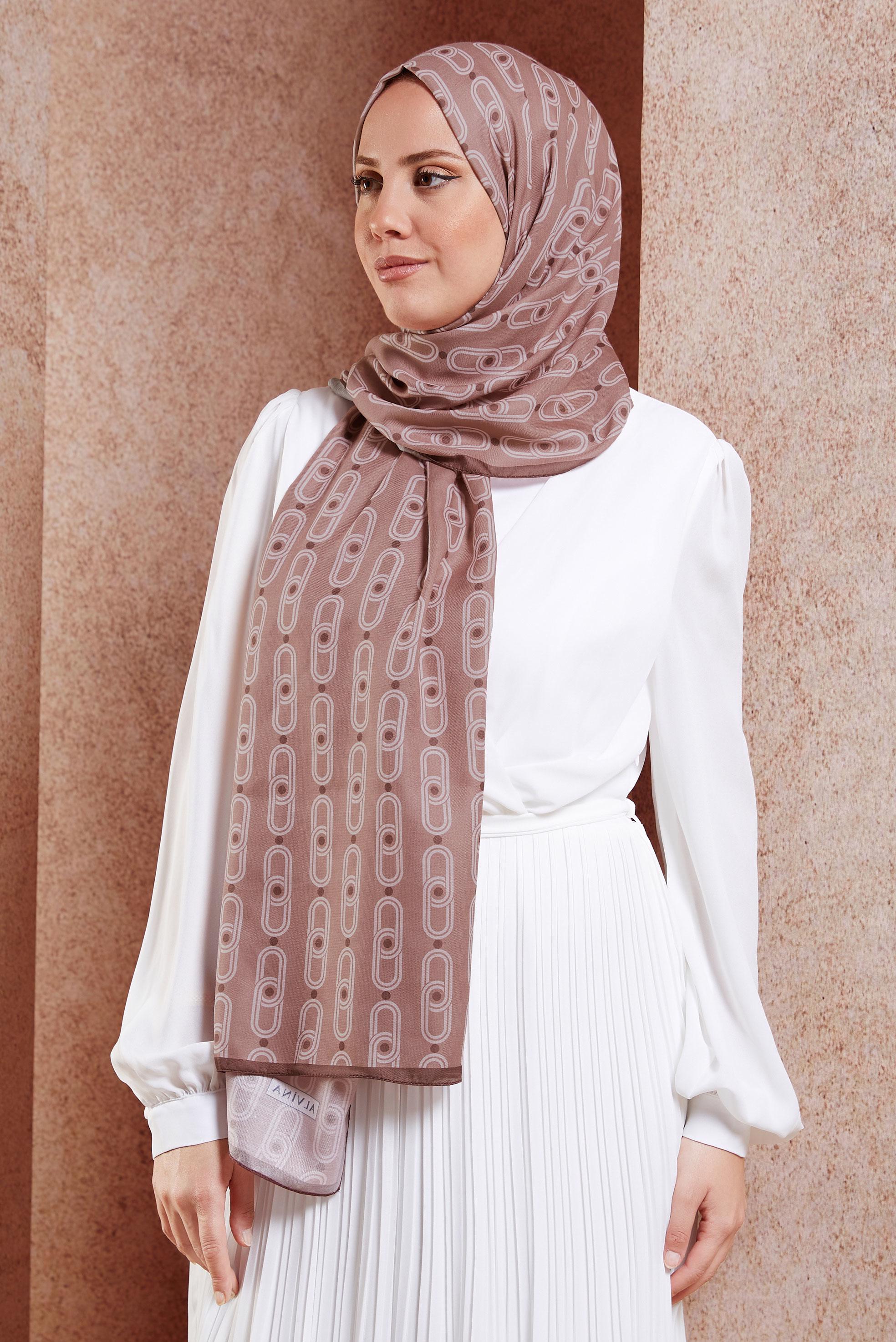 Tesettür giyim PEMBE ALVİNA DESENLİ ŞAL 95221