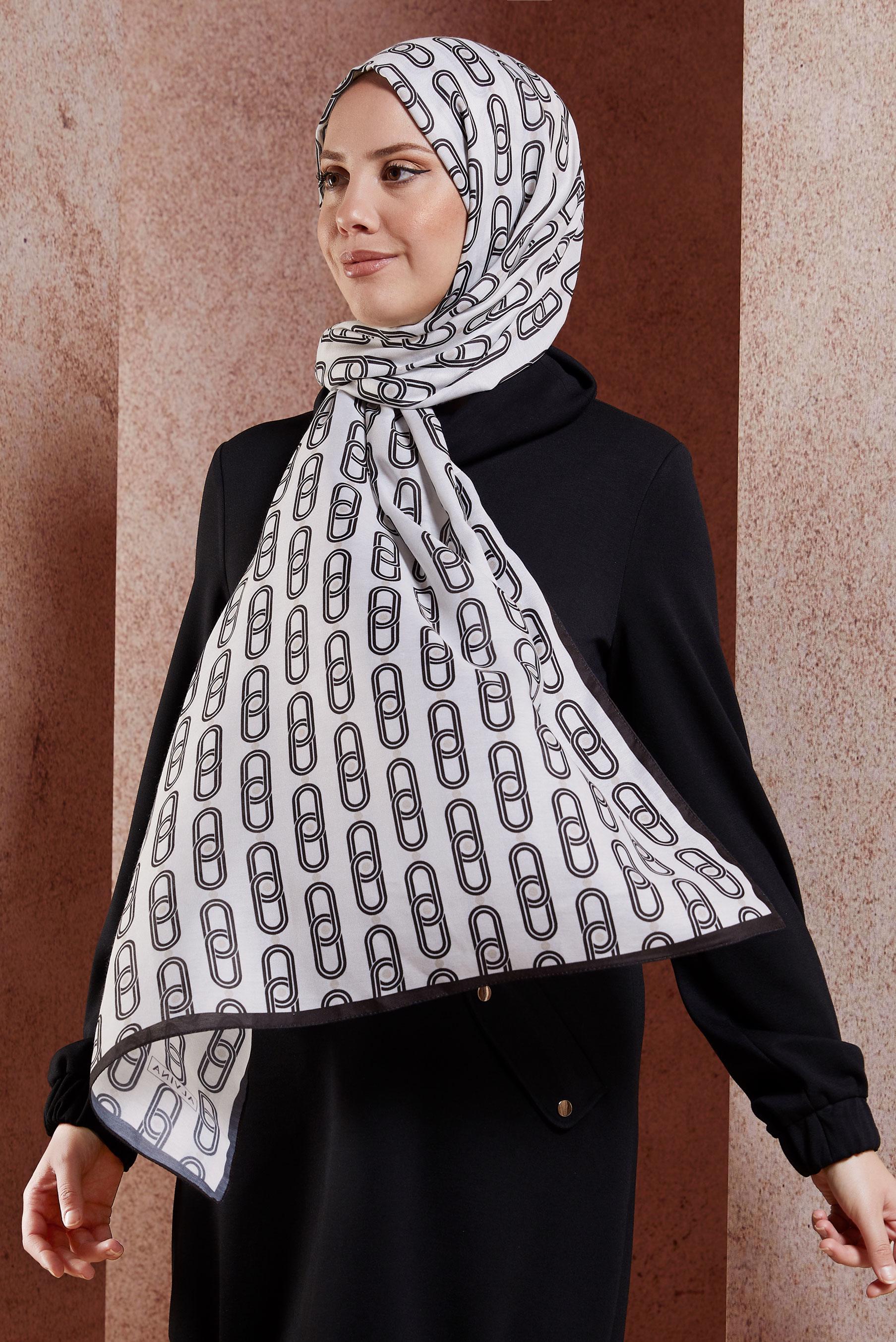 Tesettür giyim SİYAH ALVİNA DESENLİ ŞAL 95221