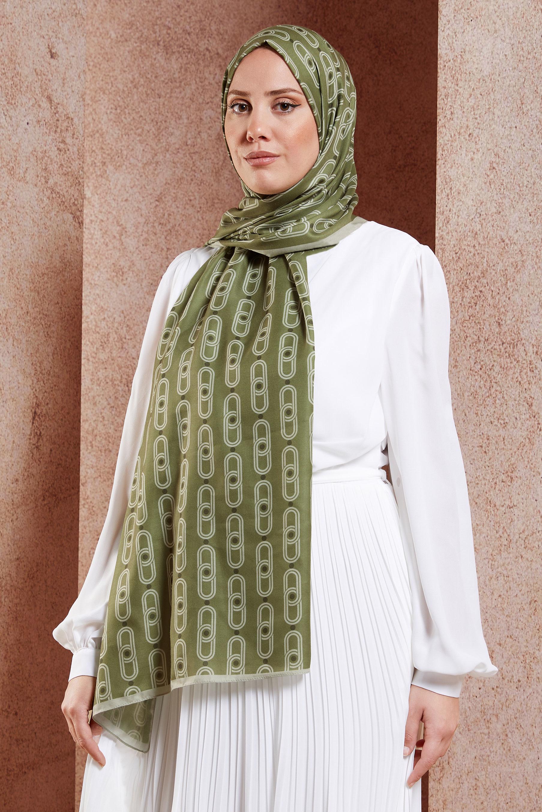 Tesettür giyim YEŞİL ALVİNA DESENLİ ŞAL 95221