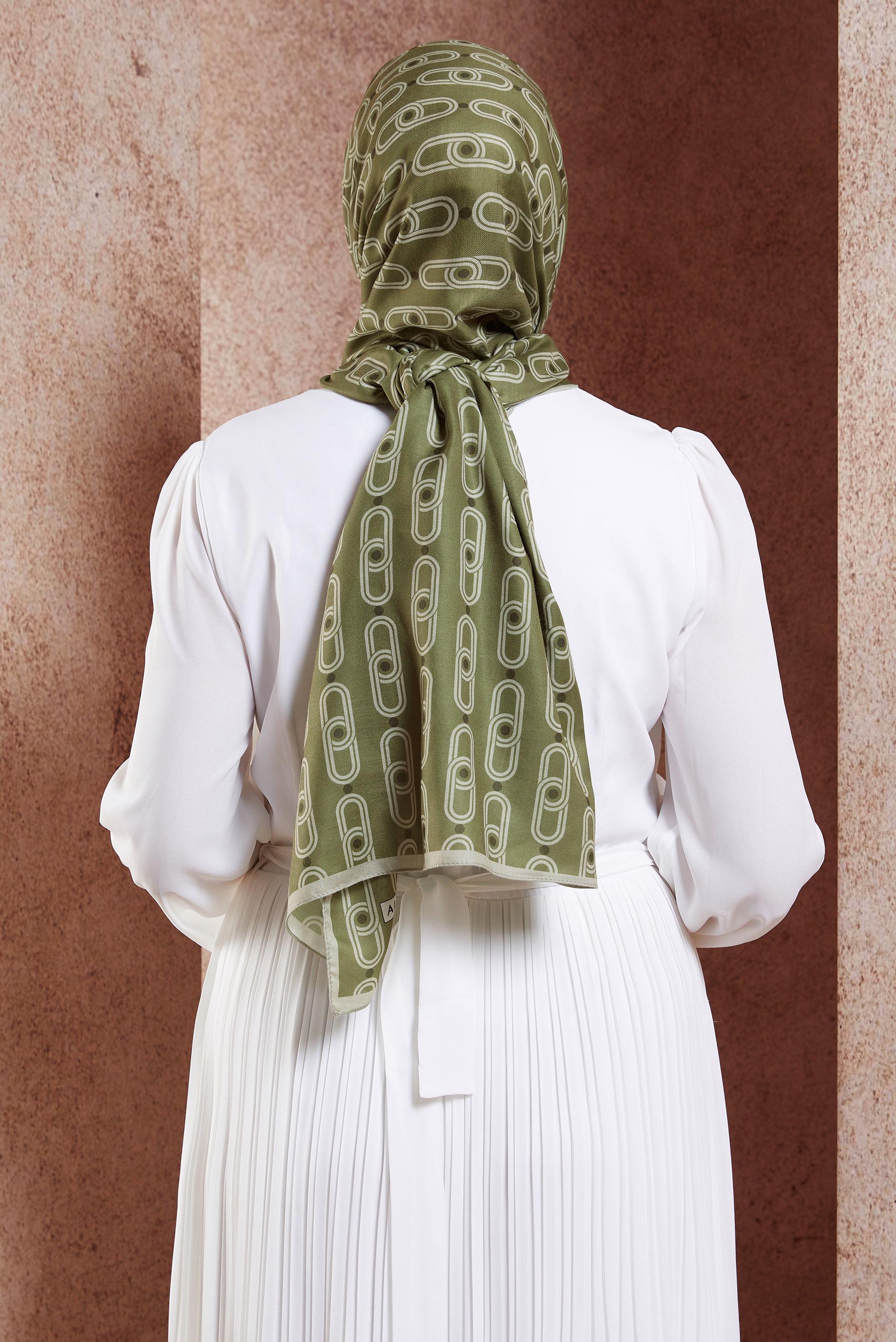 Tesettür giyim YEŞİL ALVİNA DESENLİ ŞAL 95221