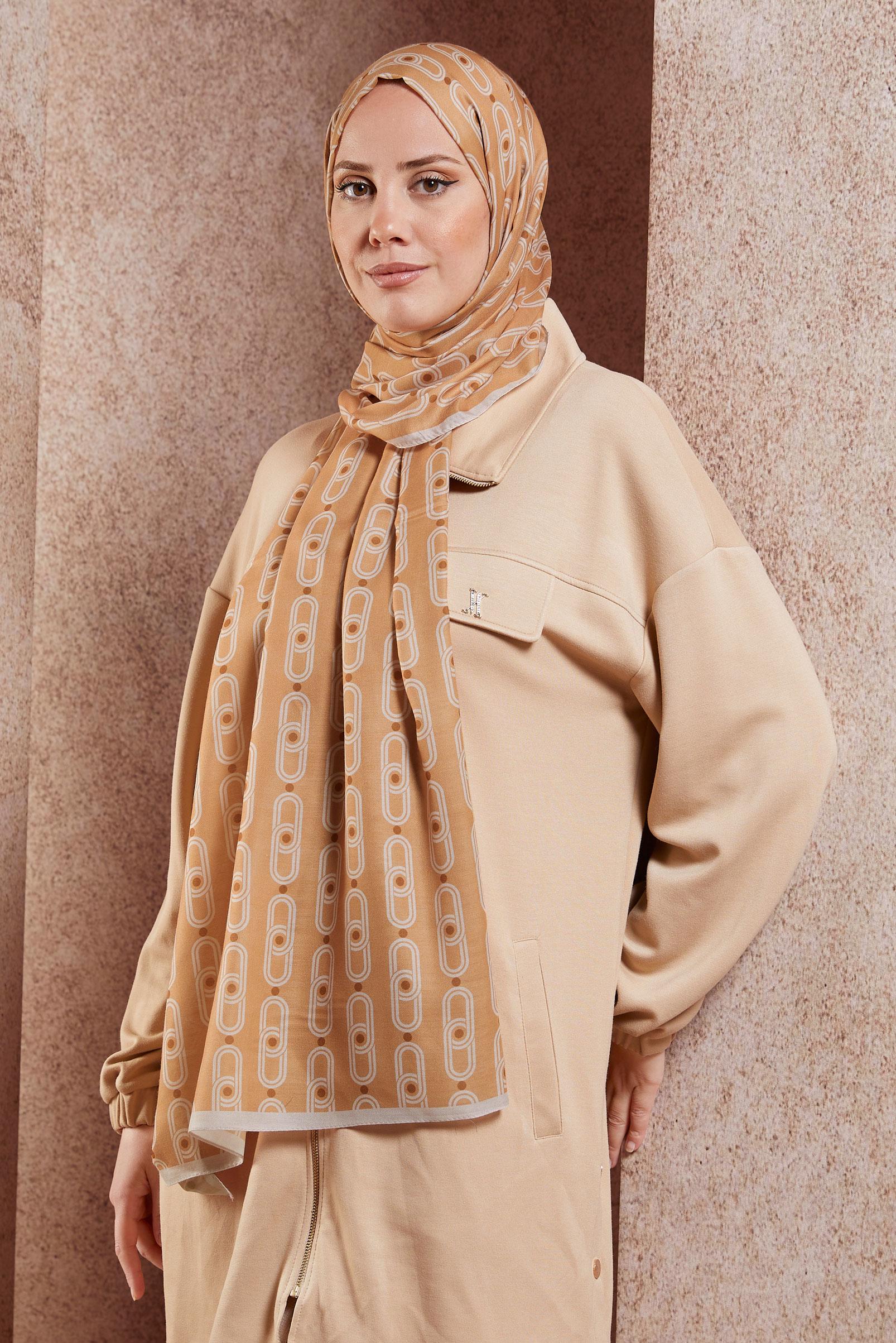 Tesettür giyim TURUNCU ALVİNA DESENLİ ŞAL 95221