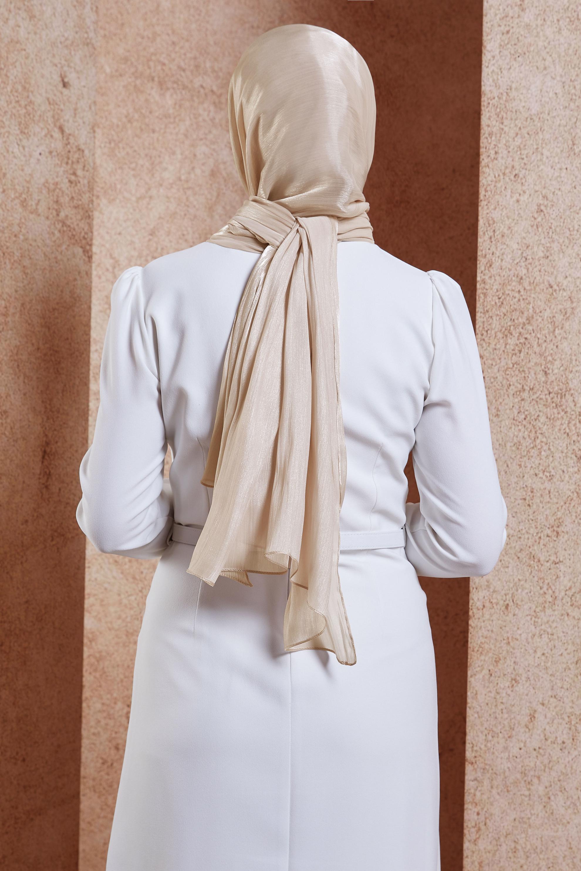 Tesettür giyim BEJ ALVİNA ABİYE ŞAL 8444