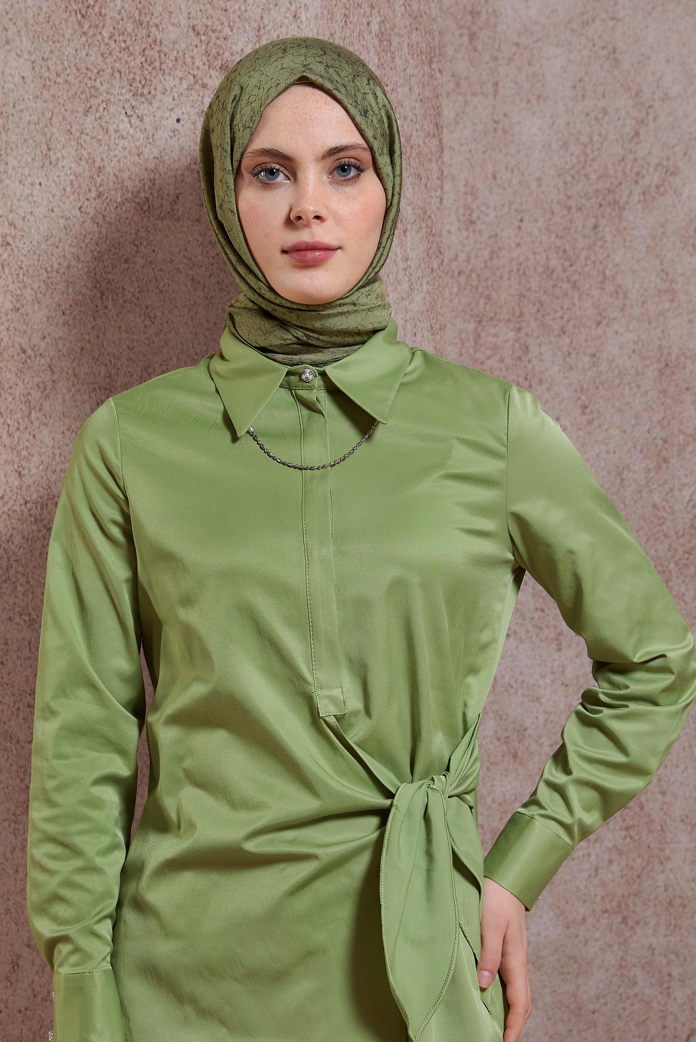 Tesettür giyim HAKİ ALVİNA JAKARLI ŞAL 8427