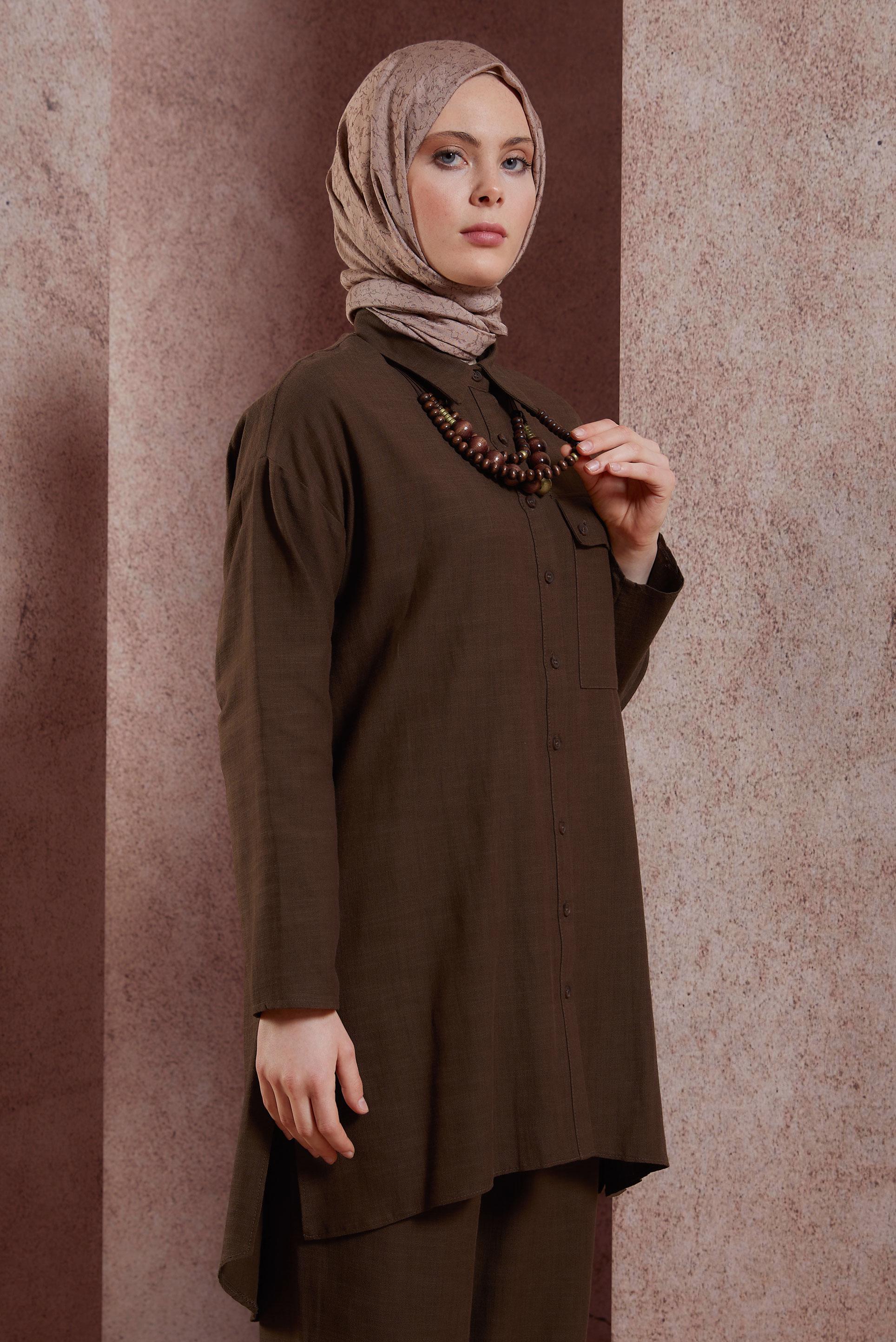 Tesettür giyim VİZON ALVİNA JAKARLI ŞAL 8427