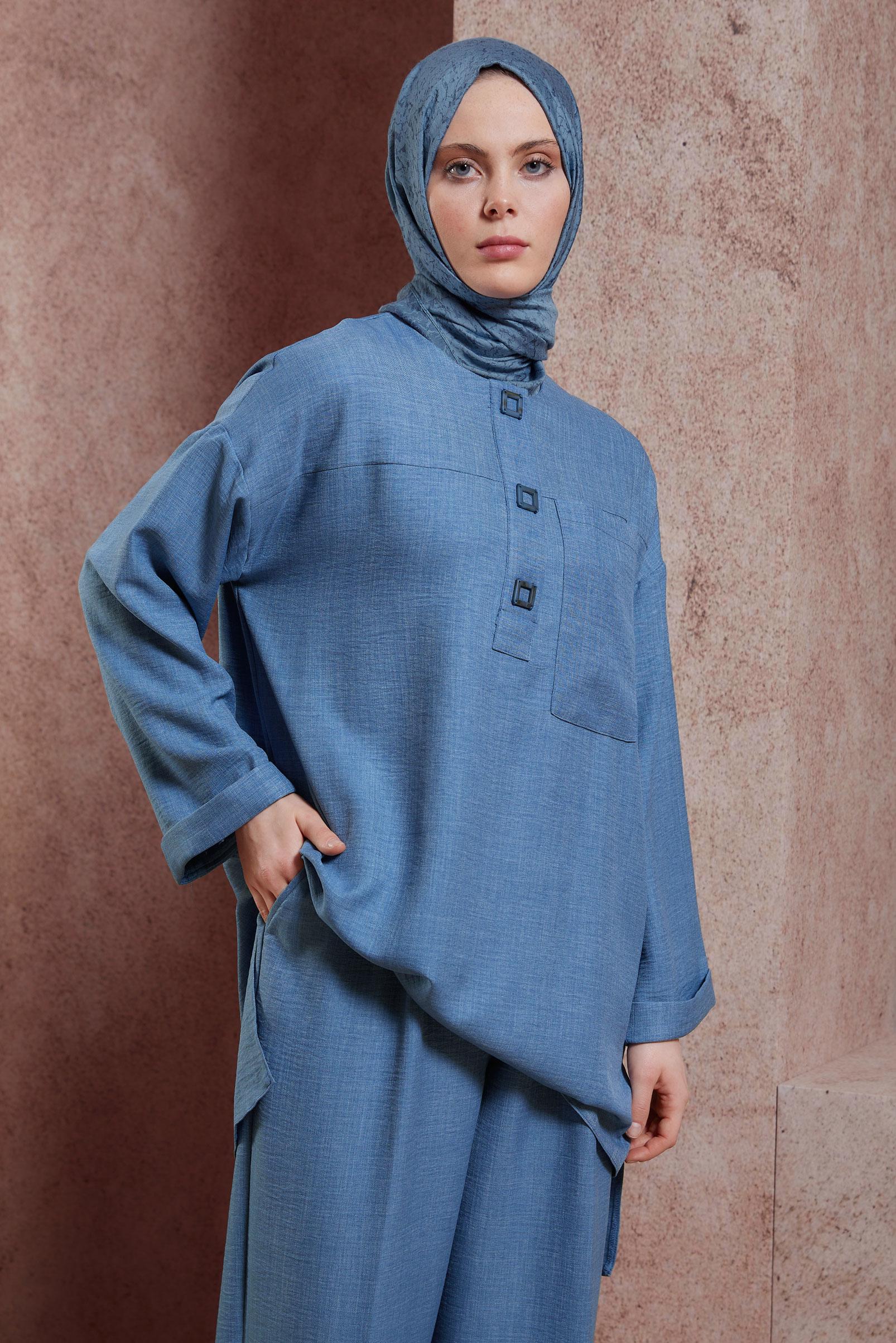 Tesettür giyim MAVİ ALVİNA JAKARLI ŞAL 8427