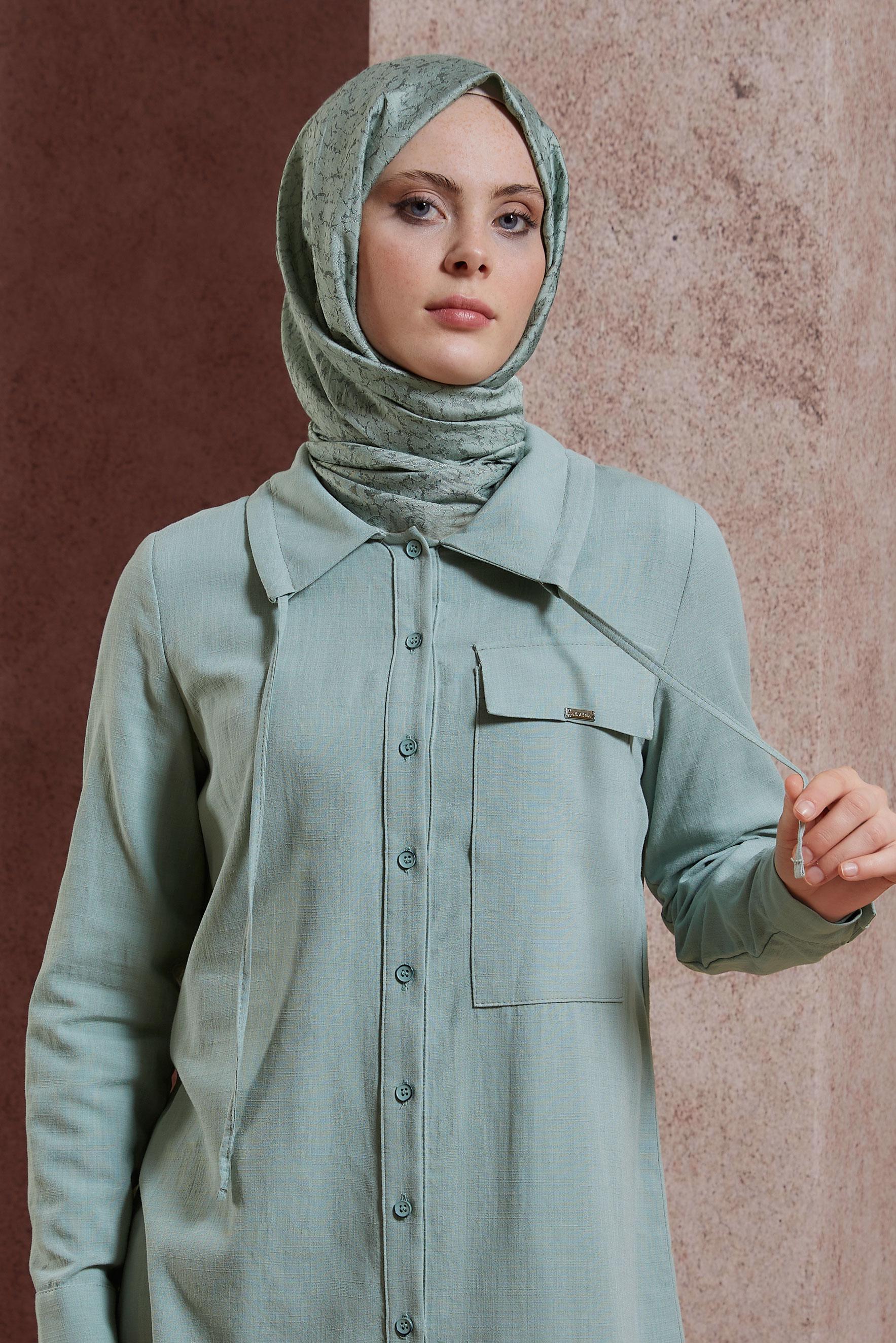 Tesettür giyim YEŞİL ALVİNA JAKARLI ŞAL 8427