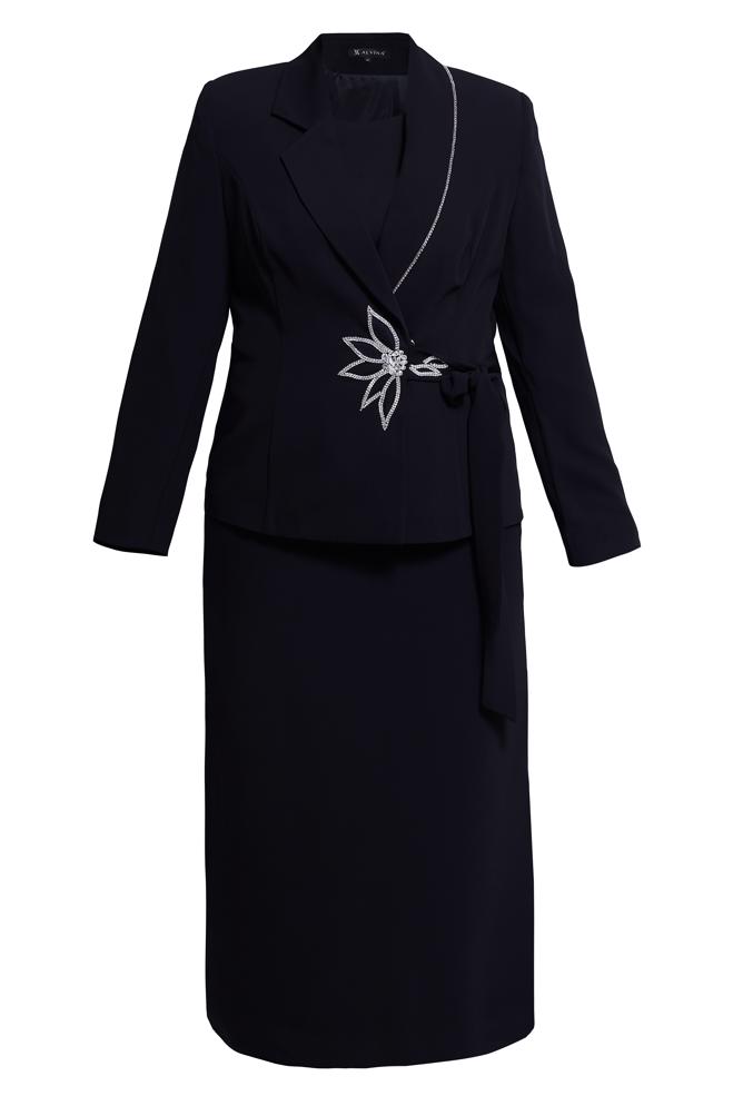 Tesettür giyim SİYAH TAŞ DETAYLI ÜÇLÜ ETEKLİ TAKIM 30353 - ALVİNA