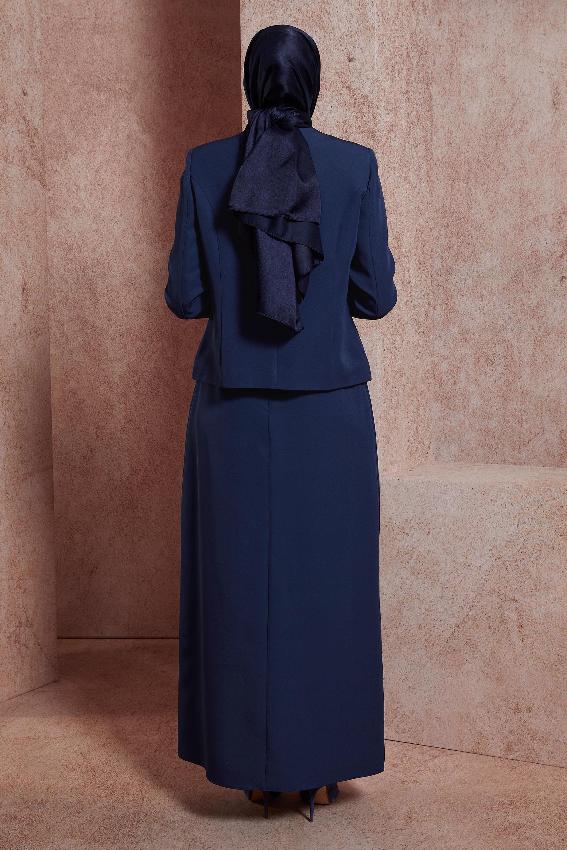 Tesettür giyim LACİVERT DÜĞME DETAYLI ETEKLİ TAKIM 30426