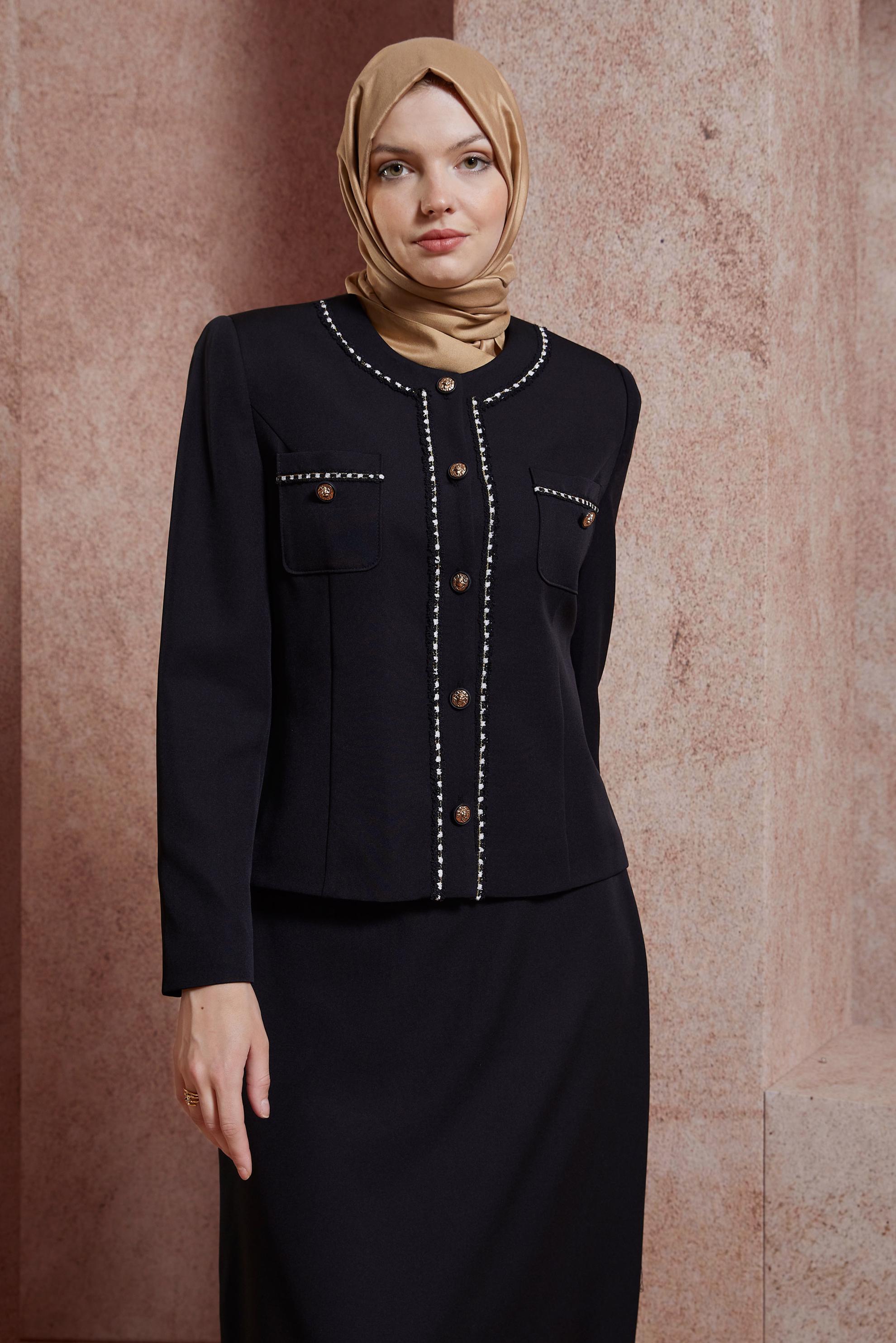 Tesettür giyim SİYAH DÜĞMELİ ETEKLİ TAKIM 30427