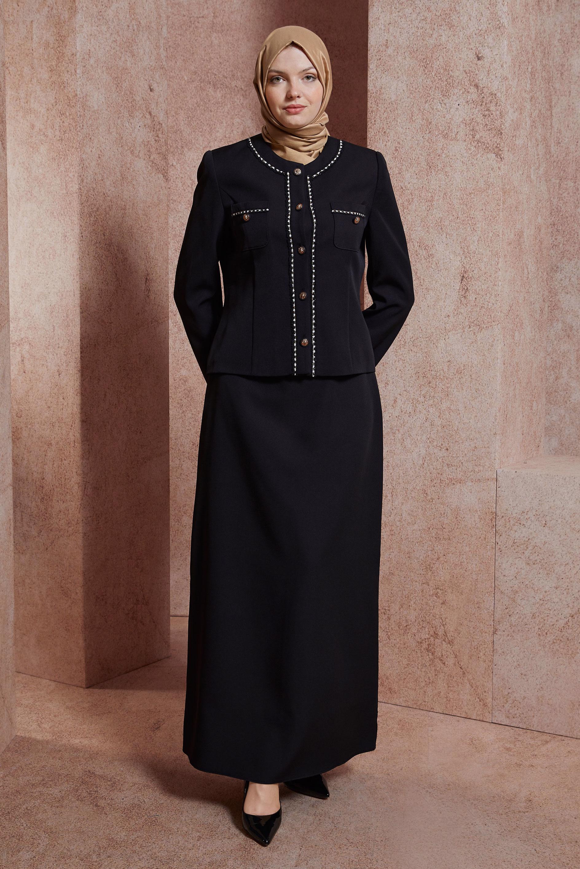 Tesettür giyim SİYAH DÜĞMELİ ETEKLİ TAKIM 30427
