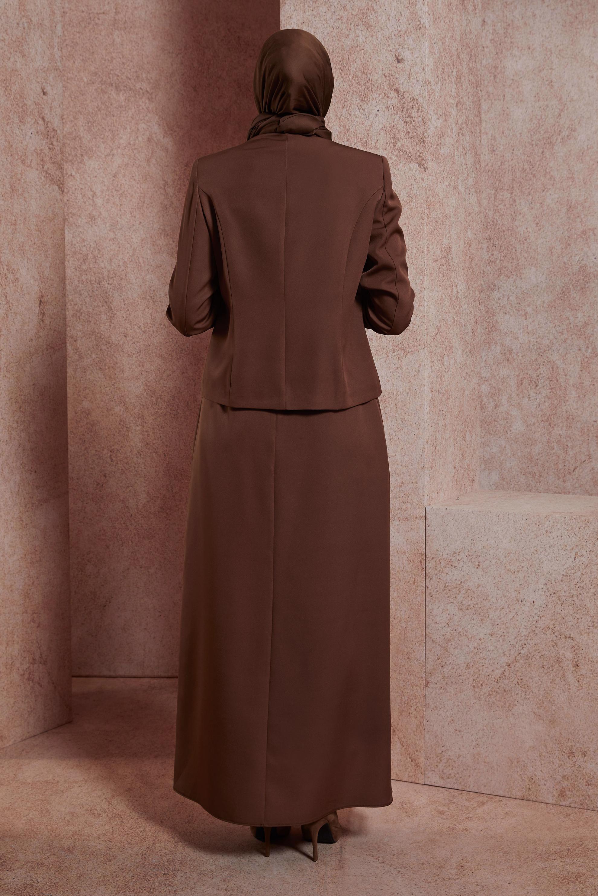 Tesettür giyim KAHVE DÜĞMELİ ETEKLİ TAKIM 30427