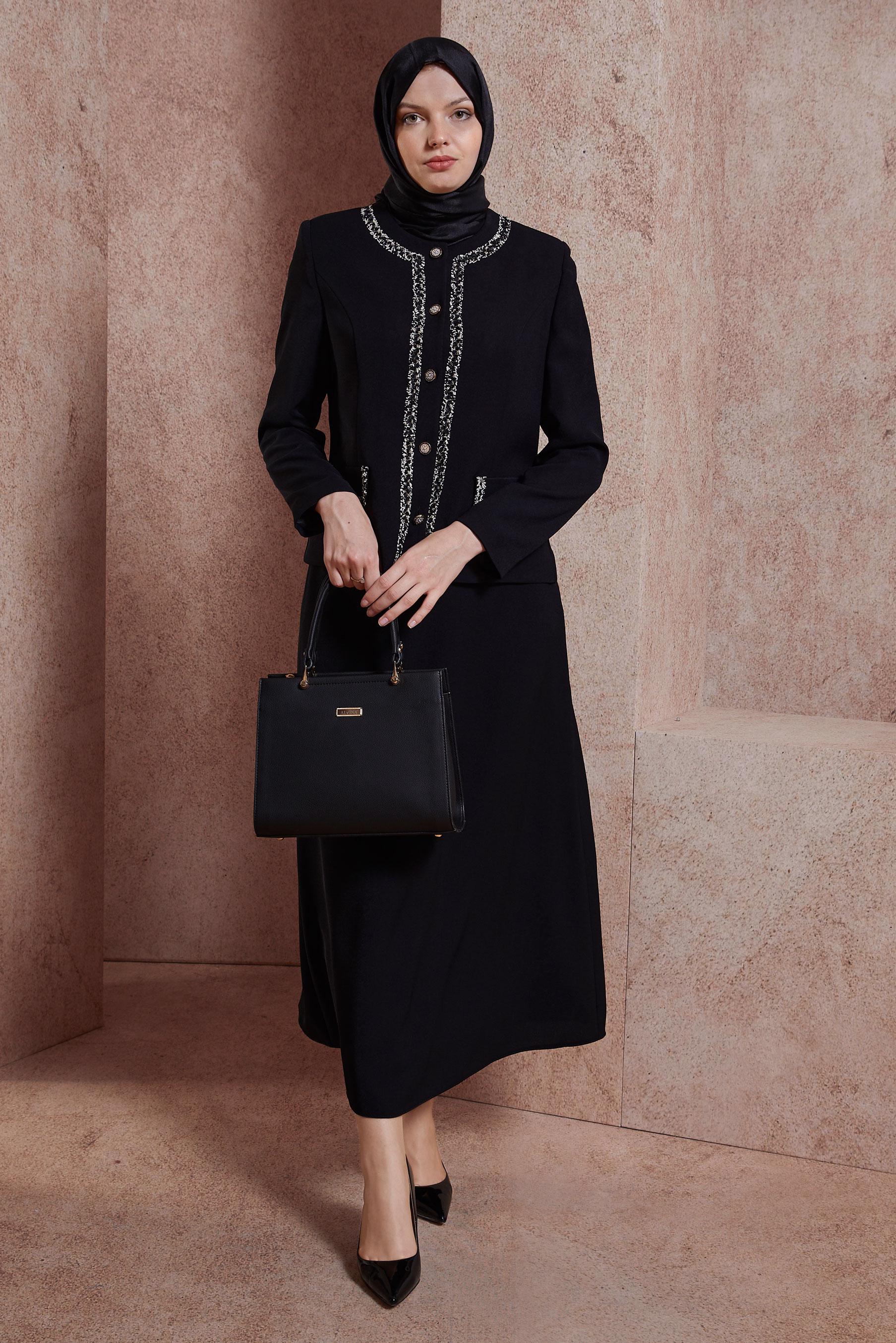 Tesettür giyim SİYAH DÜĞMELİ ETEKLİ TAKIM 30428