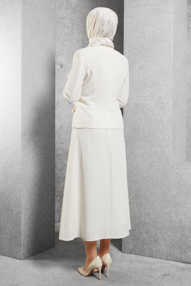 Tesettür giyim BEYAZ DÜĞMELİ ETEKLİ TAKIM 30428 - ALVİNA