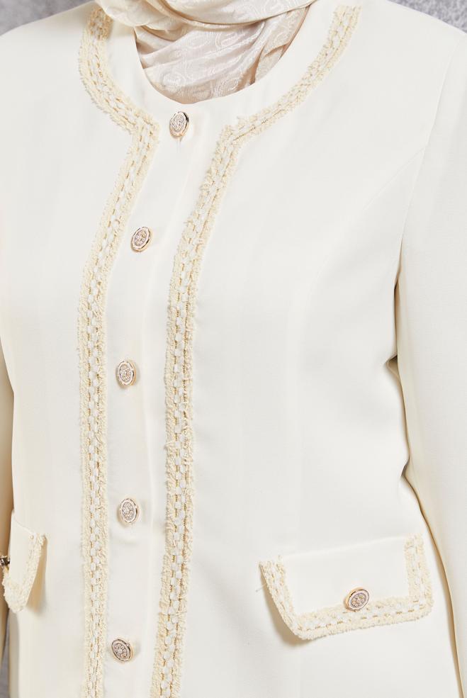 Tesettür giyim BEYAZ DÜĞMELİ ETEKLİ TAKIM 30428 - ALVİNA