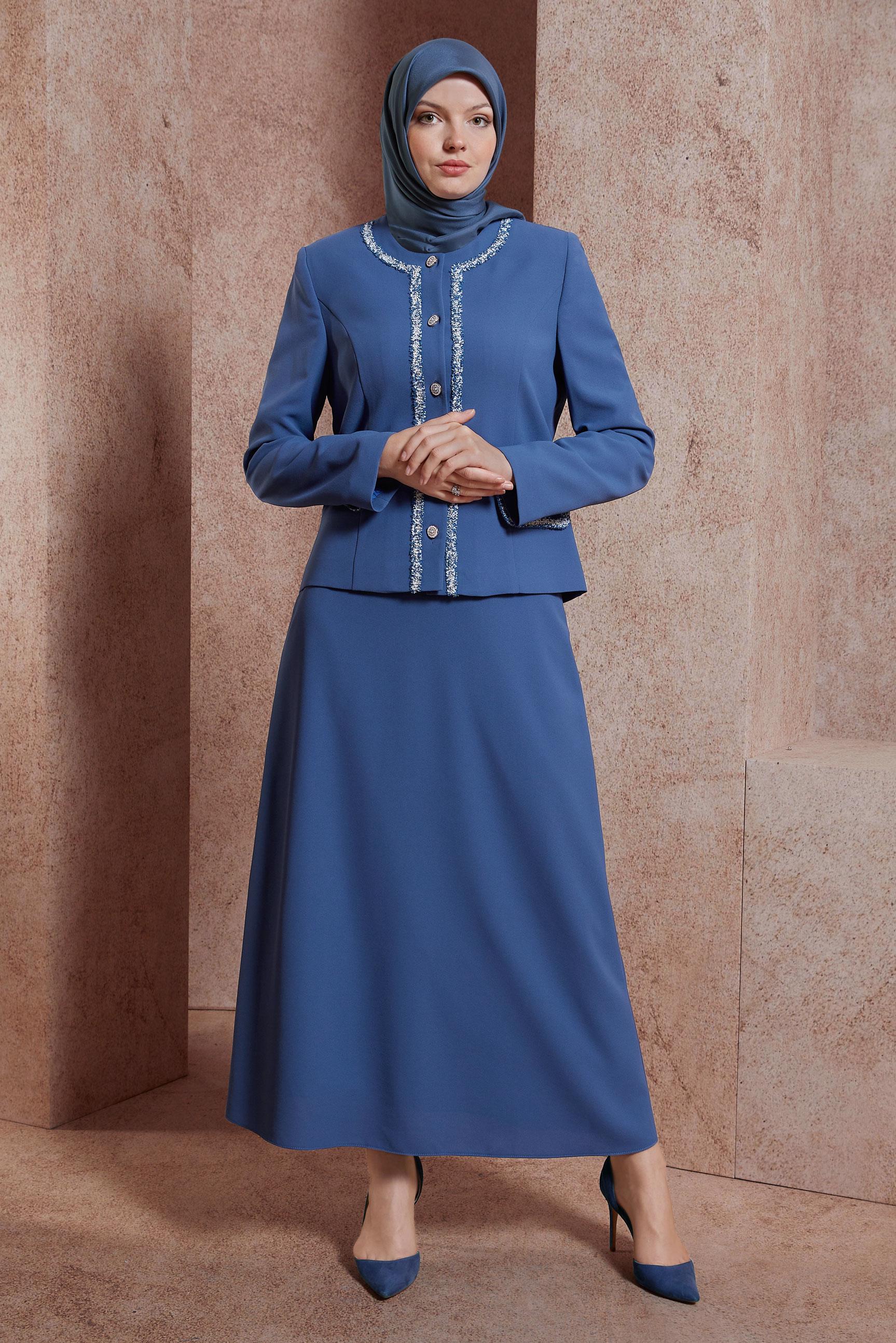 Tesettür giyim LACİVERT DÜĞMELİ ETEKLİ TAKIM 30428