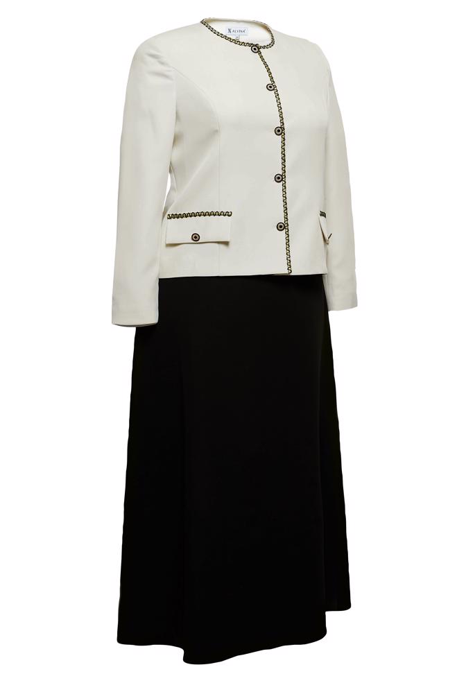 Tesettür giyim EKRU BÜYÜK BEDEN CEKETLİ ETEKLİ TAKIM 30430 - ALVİNA