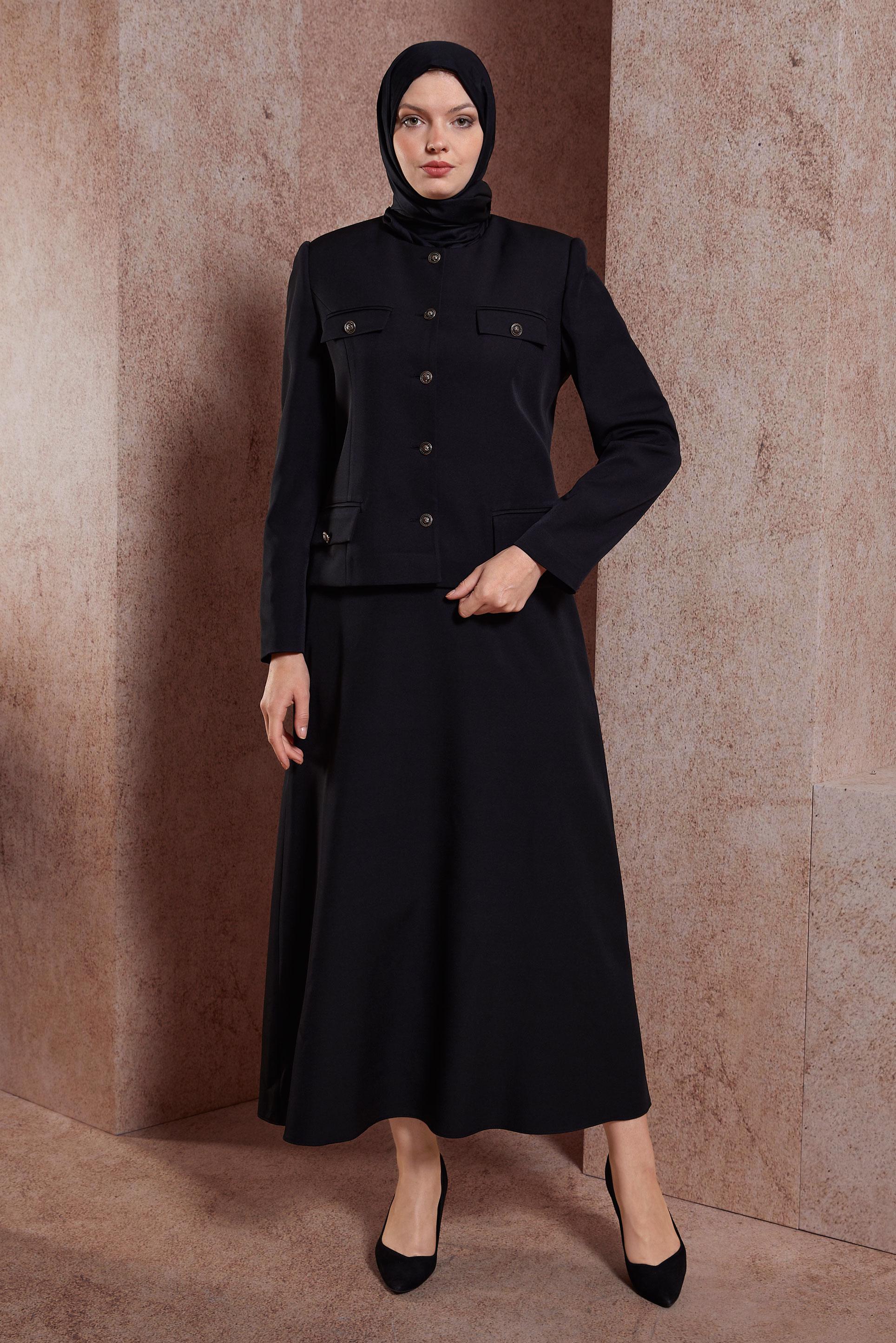 Tesettür giyim SİYAH DÜĞMELİ ETEKLİ TAKIM 30431