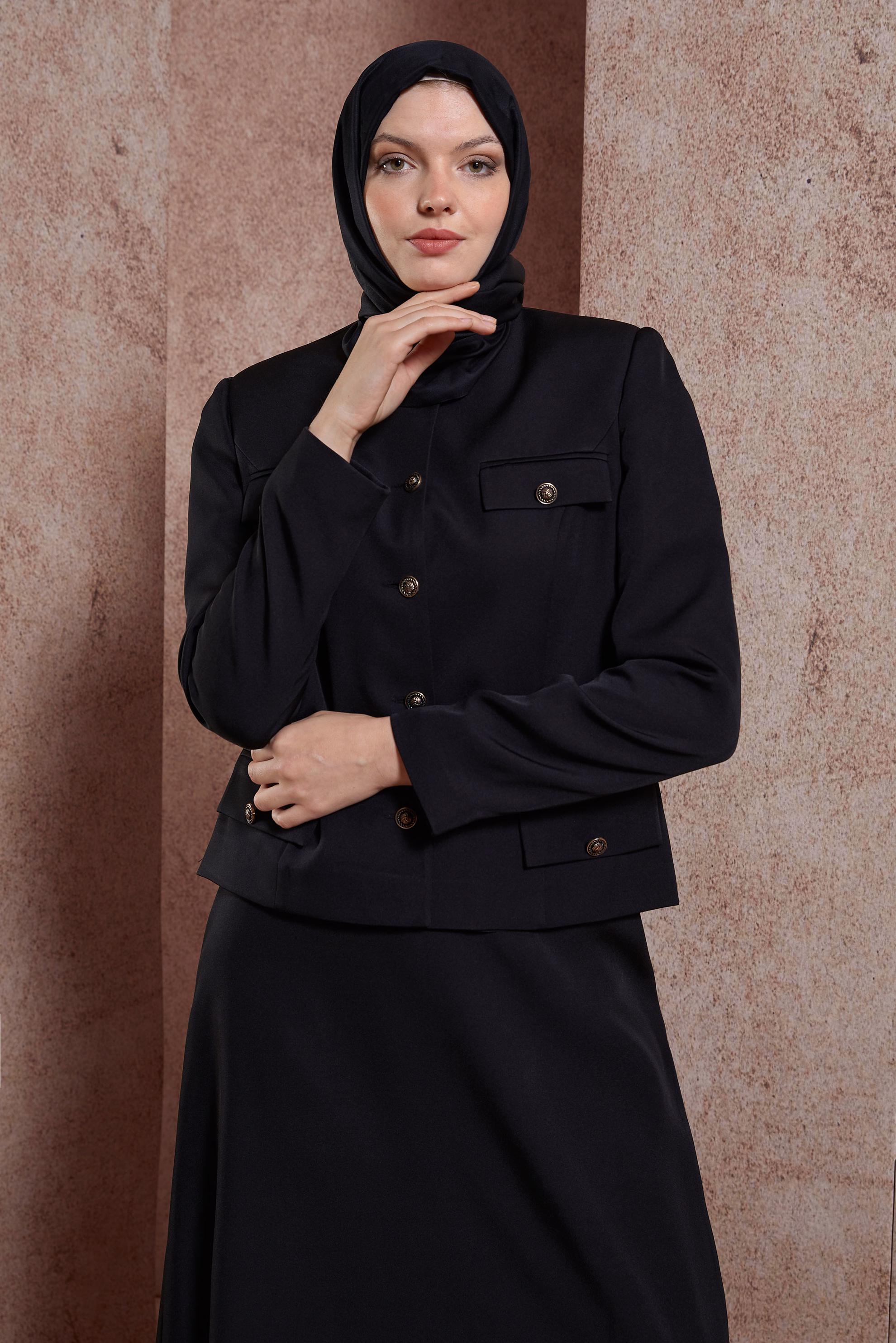 Tesettür giyim SİYAH DÜĞMELİ ETEKLİ TAKIM 30431