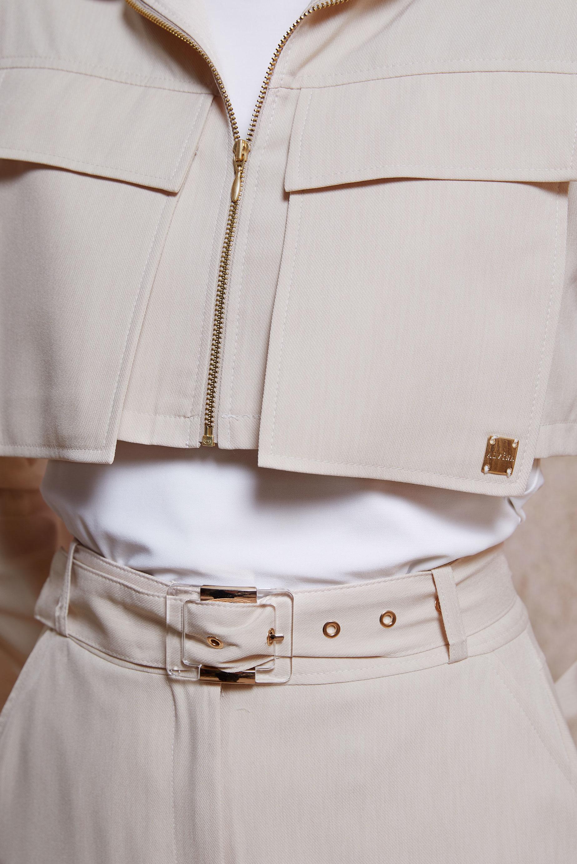 Tesettür giyim BEJ KEMERLİ CEKETLİ ETEKLİ TAKIM 44460