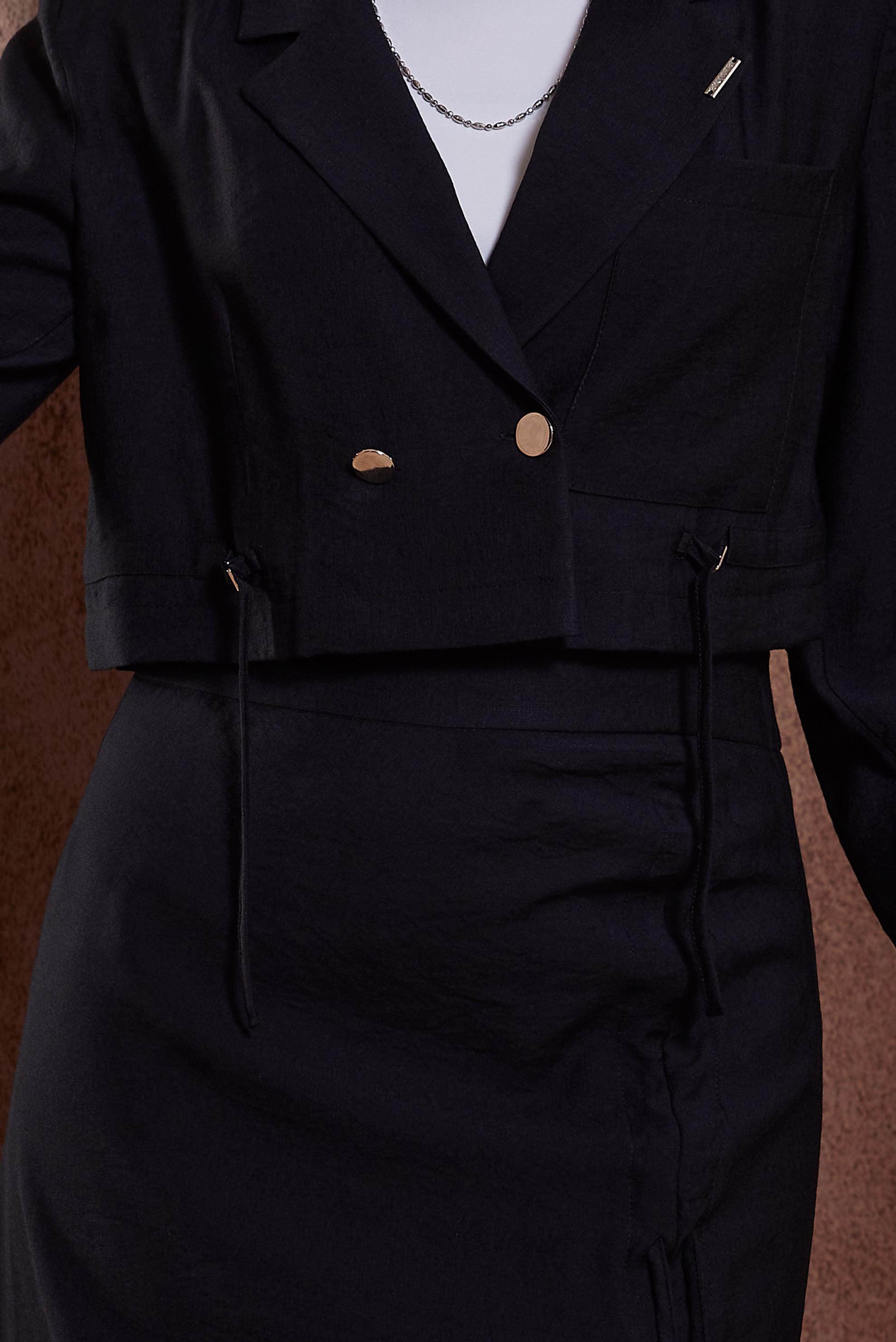 Tesettür giyim SİYAH BÜZGÜ DETAYLI ETEKLİ TAKIM 44505