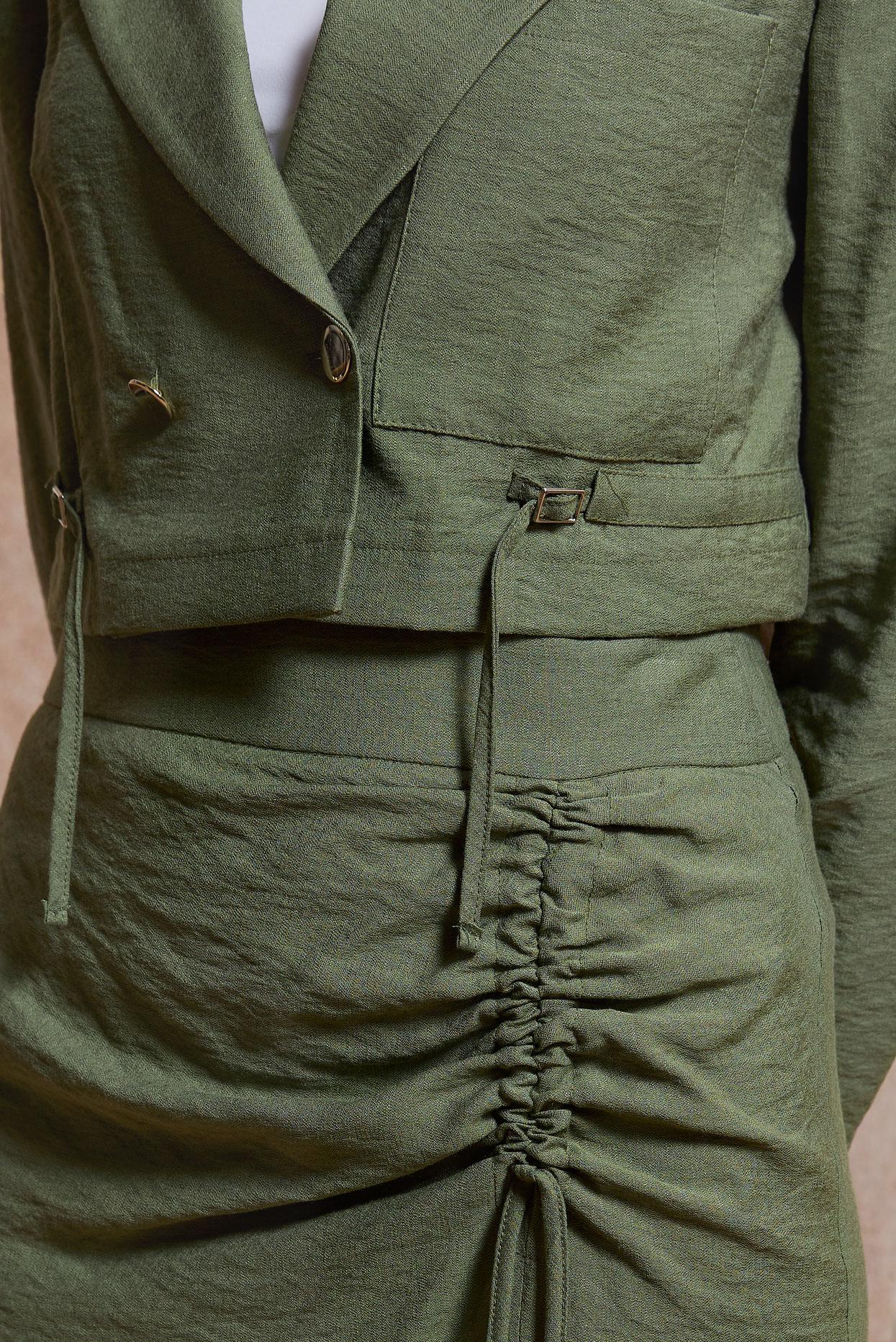 Tesettür giyim HAKİ BÜZGÜ DETAYLI ETEKLİ TAKIM 44505