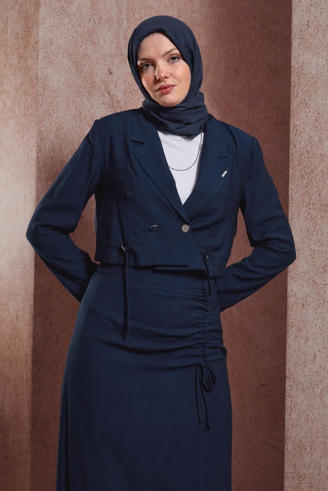 Hijab-Kleidung NAVY BLAU DETAILLIERTER ROCKANZUG 44505 - ALVİNA