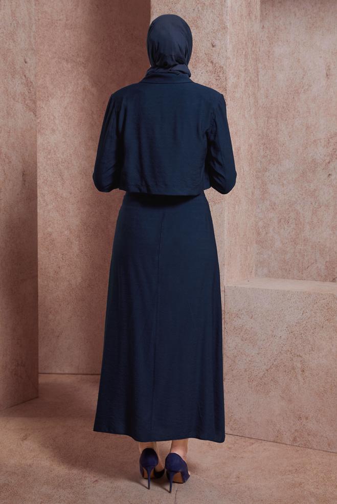 Hijab-Kleidung NAVY BLAU DETAILLIERTER ROCKANZUG 44505 - ALVİNA