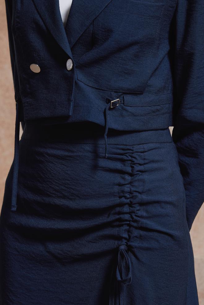 Hijab-Kleidung NAVY BLAU DETAILLIERTER ROCKANZUG 44505 - ALVİNA