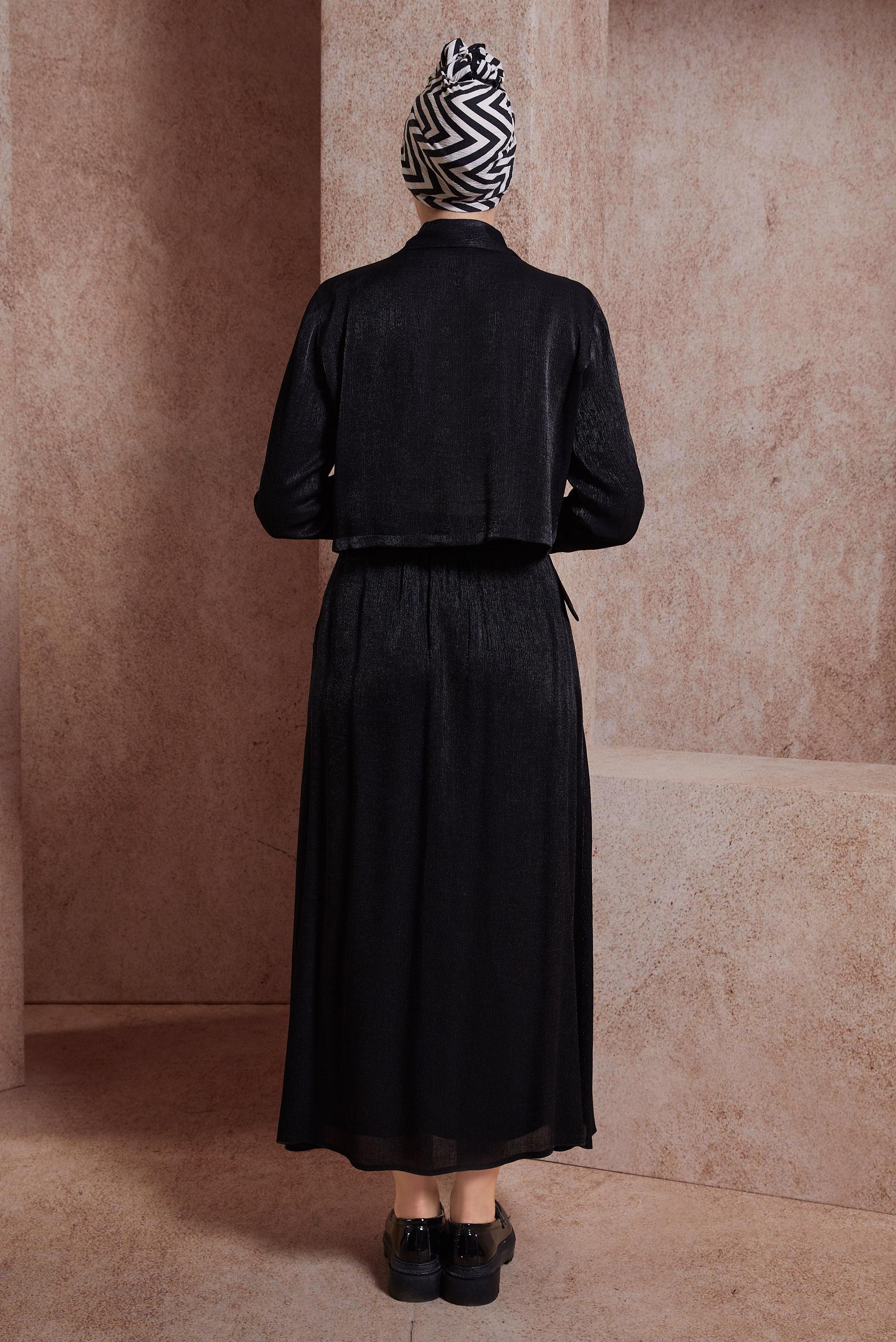 Tesettür giyim SİYAH ETEKLİ SATEN DOKULU BÜRÜMCÜK TAKIM 44567