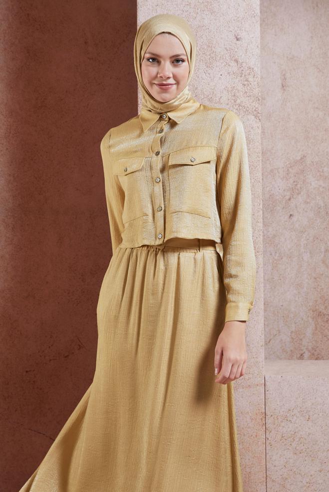 Tesettür giyim KAHVE ETEKLİ BÜRÜMCÜK TAKIM 44567-1 - ALVİNA