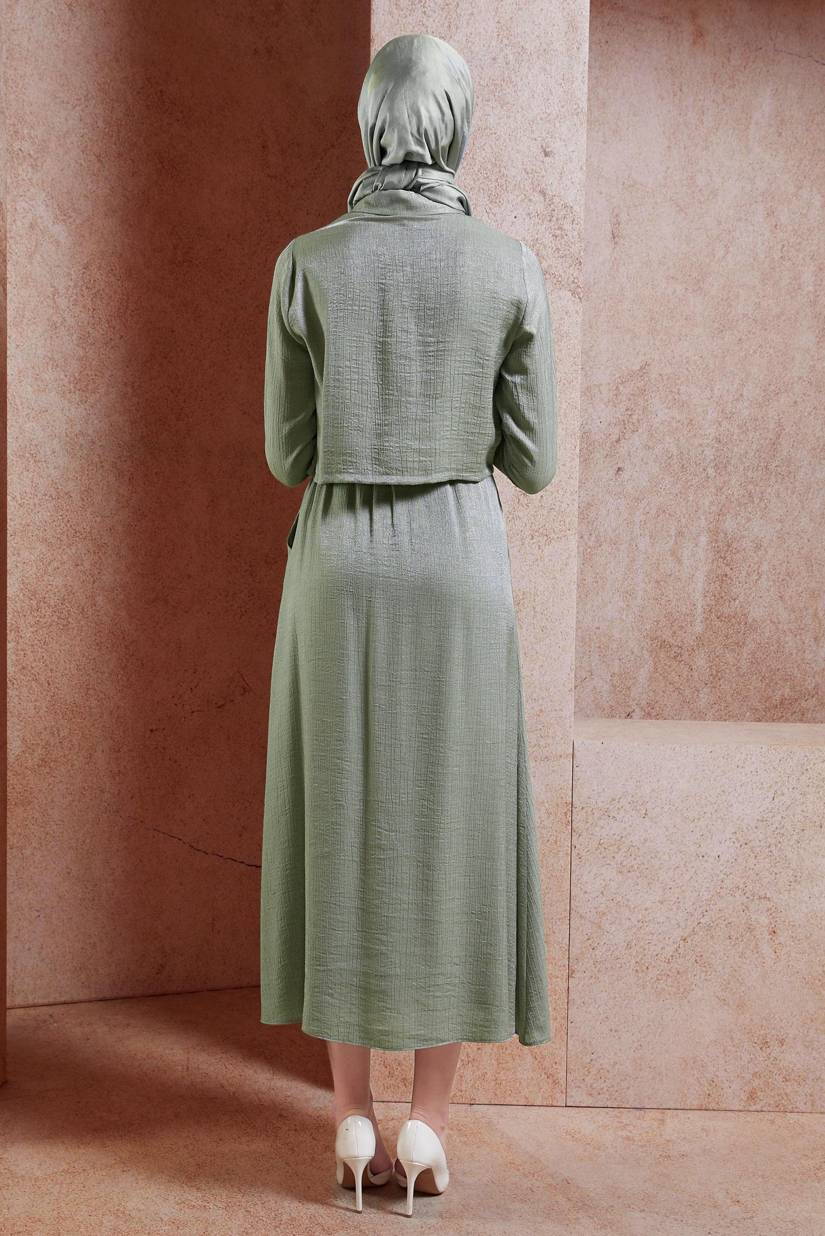 Tesettür giyim HAKİ ETEKLİ BÜRÜMCÜK TAKIM 44567-1